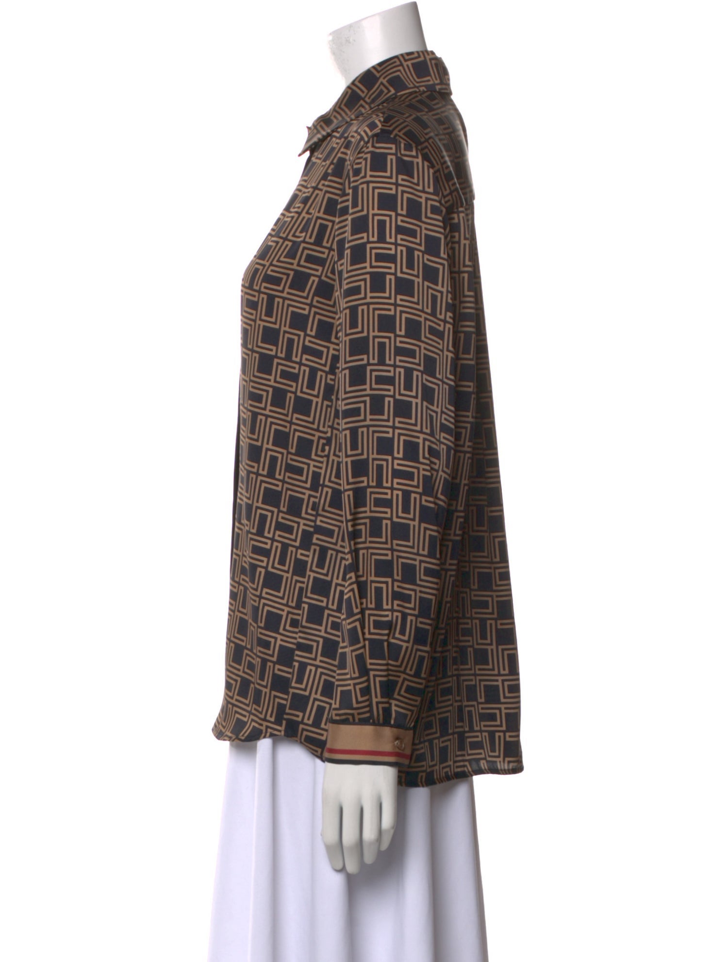 Les Copains Silk Printed Button-Up Top