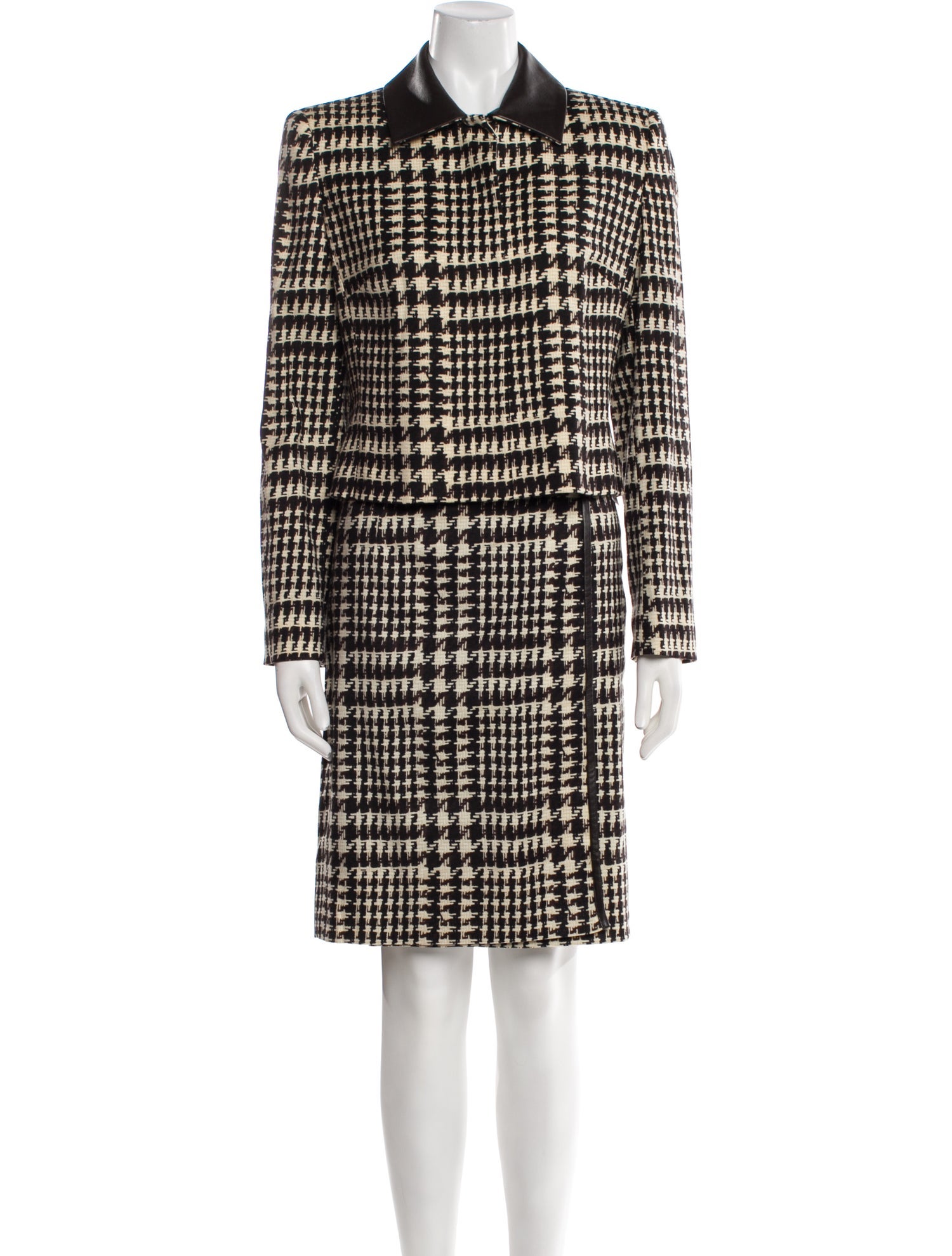 Les Copains Wool Houndstooth Print Skirt Suit