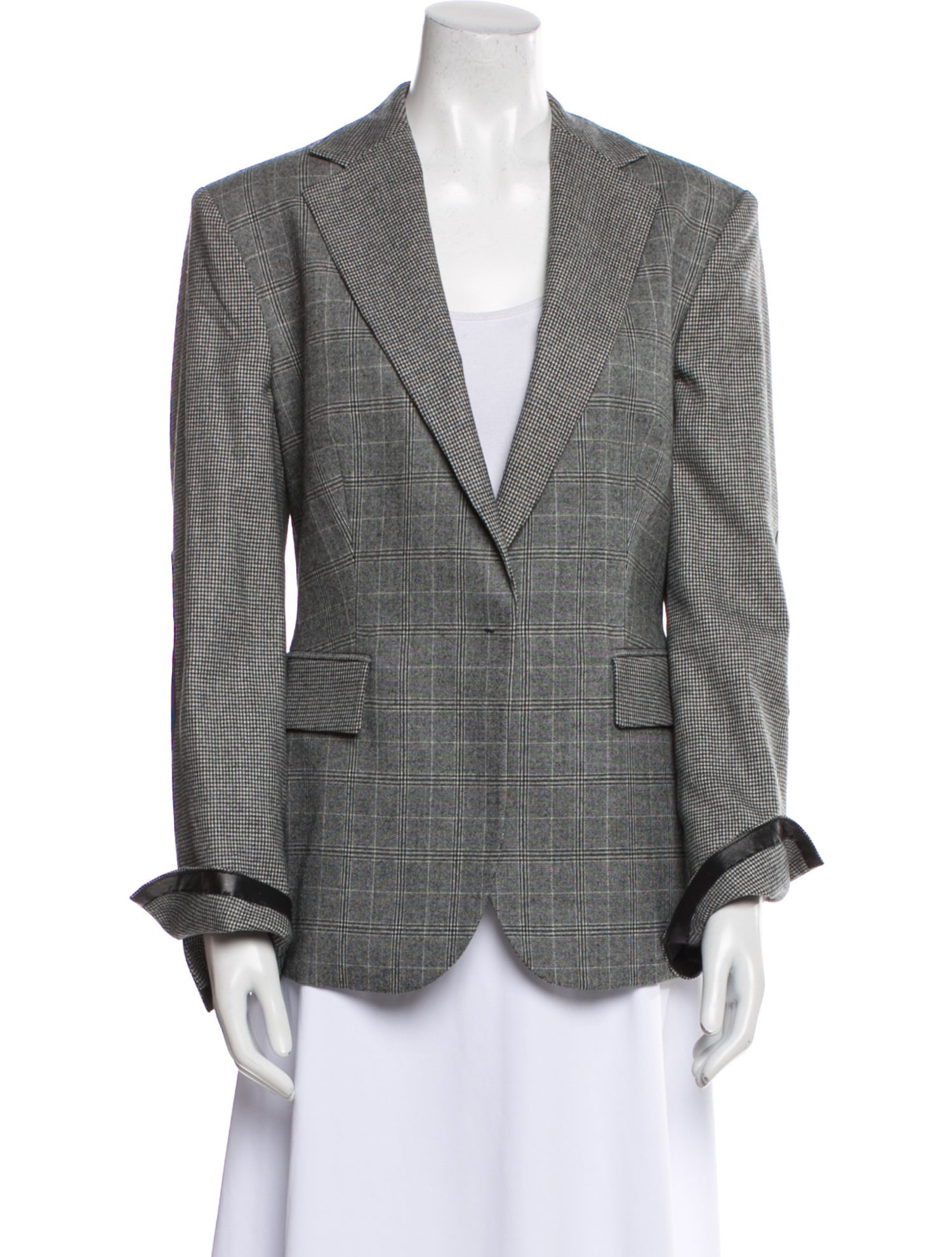 Les Copains Virgin Wool Plaid Print Blazer