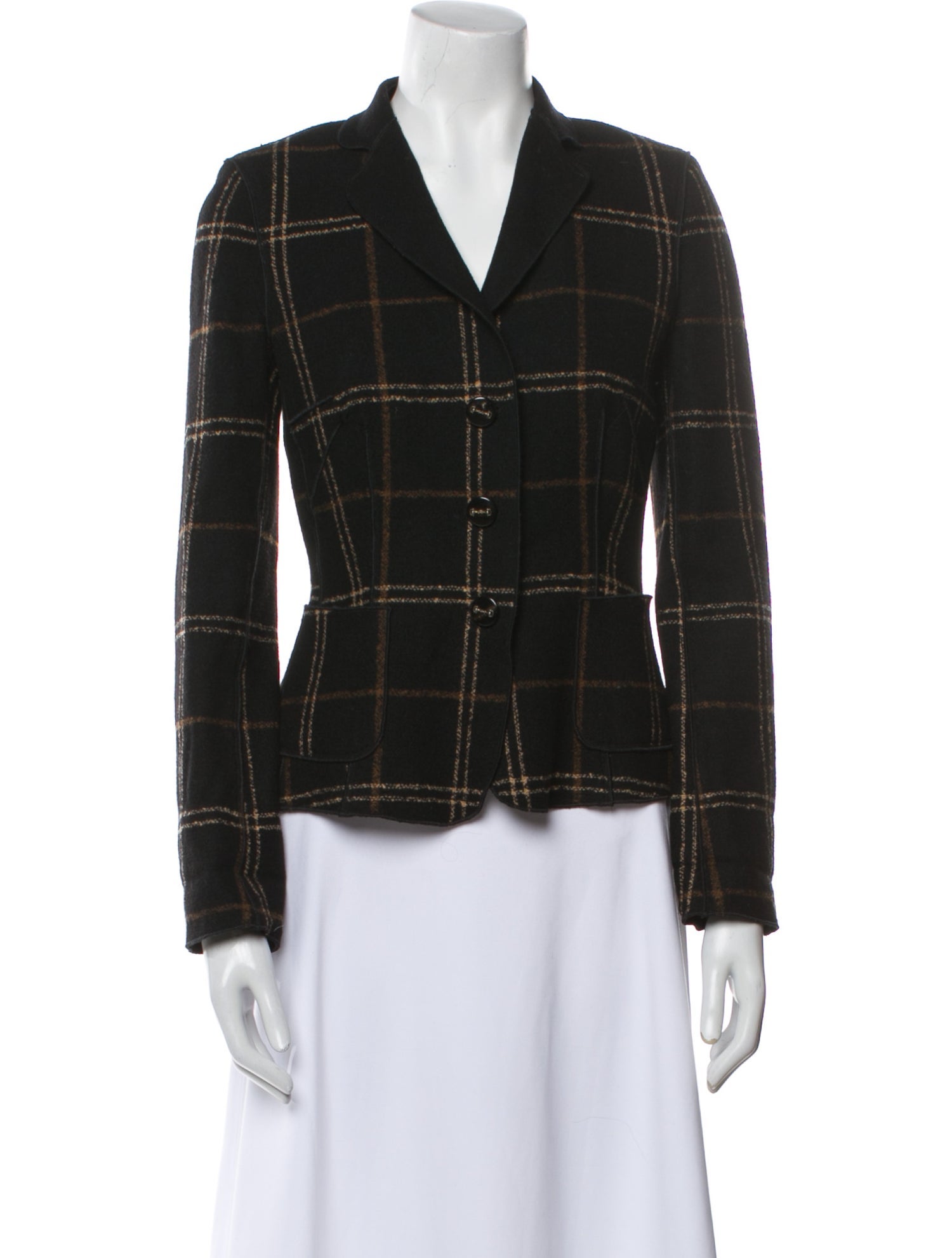Les Copains Virgin Wool Plaid Print Blazer