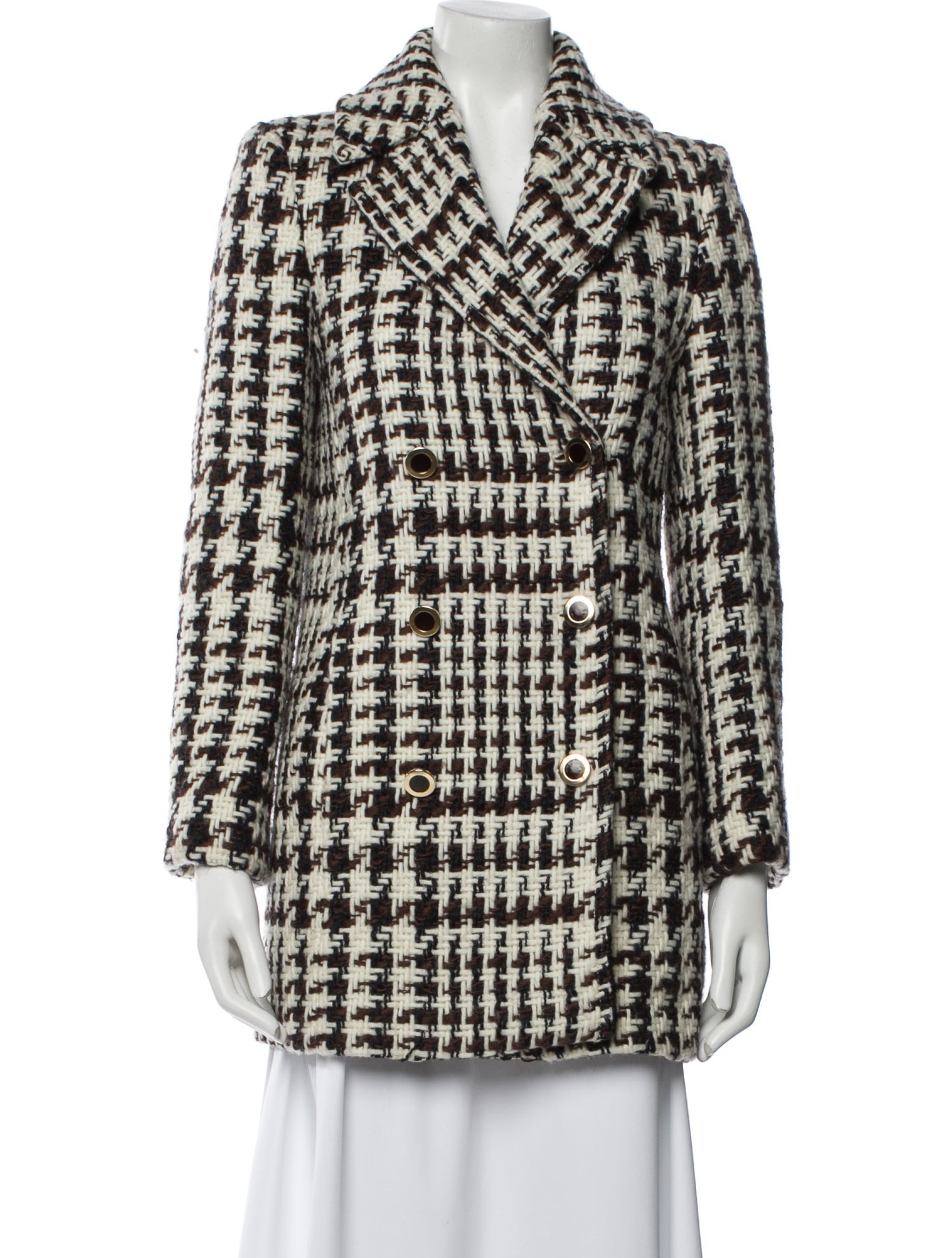 Les Copains Wool Houndstooth Print Coat