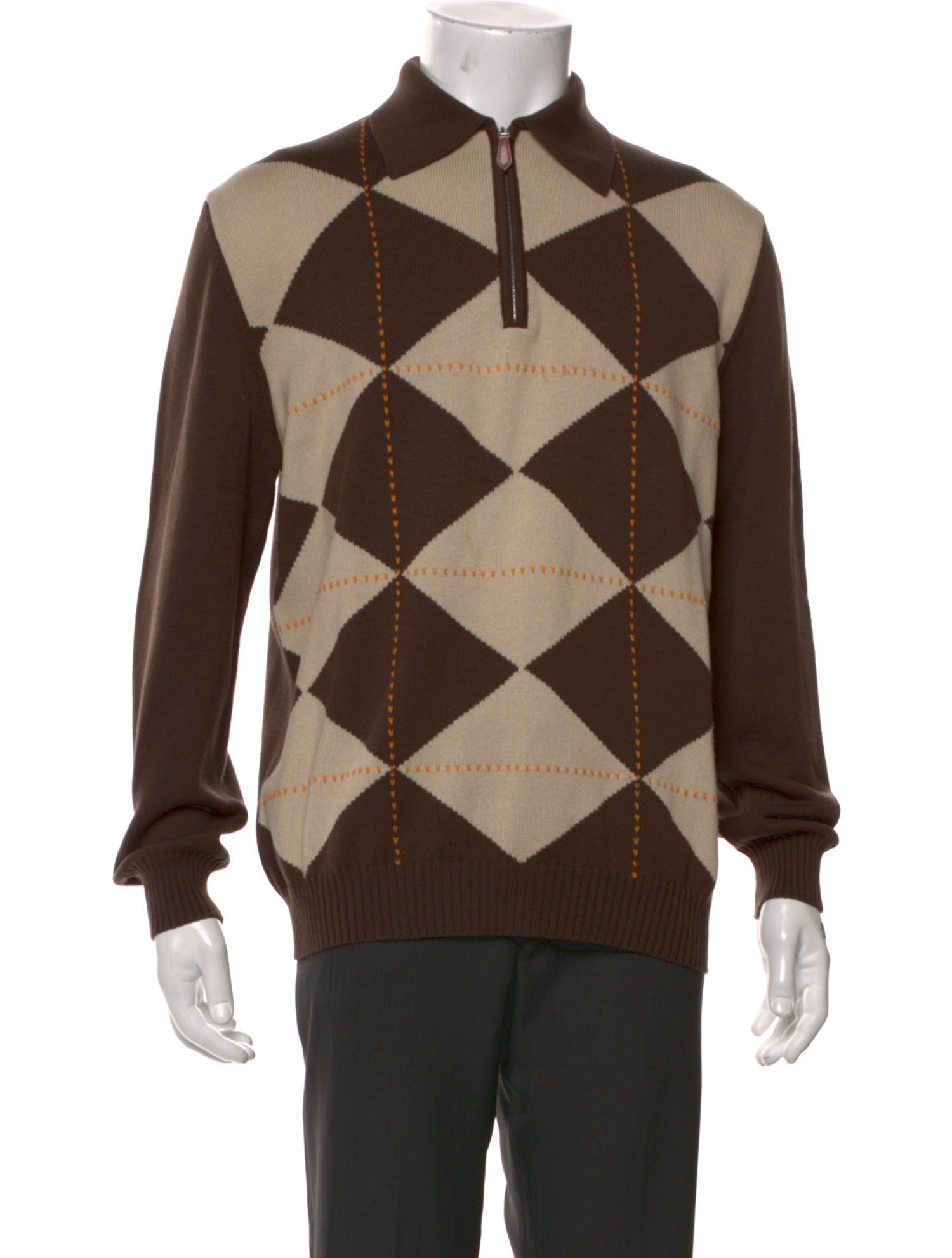 Les Copains Plaid Print Mock Neck Polo Sweater