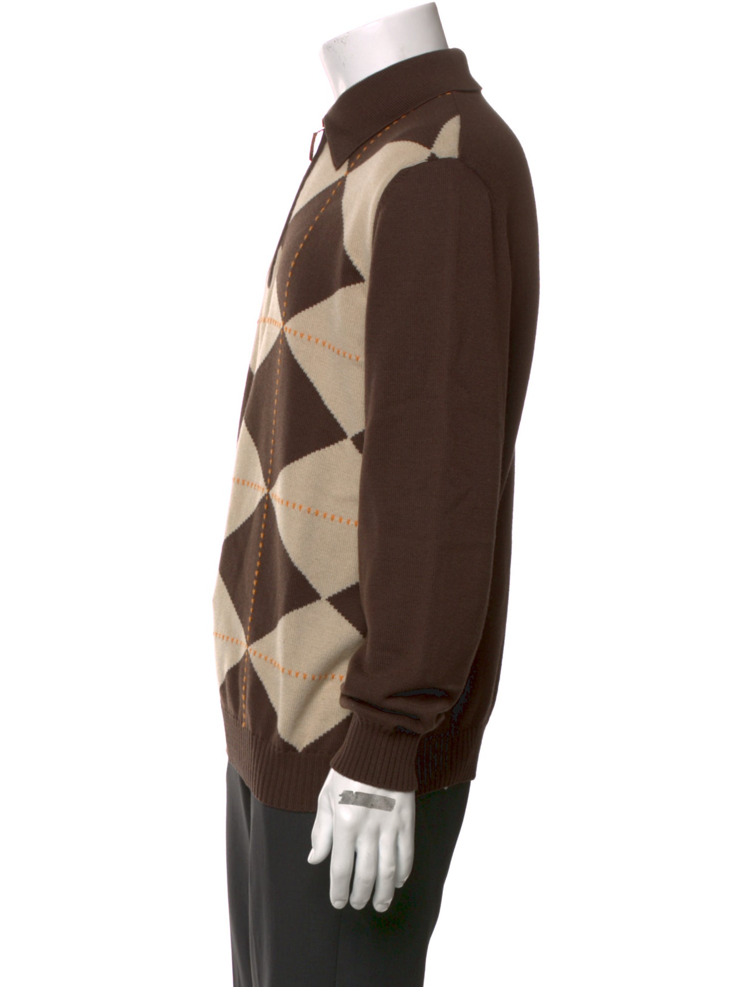 Les Copains Plaid Print Mock Neck Polo Sweater