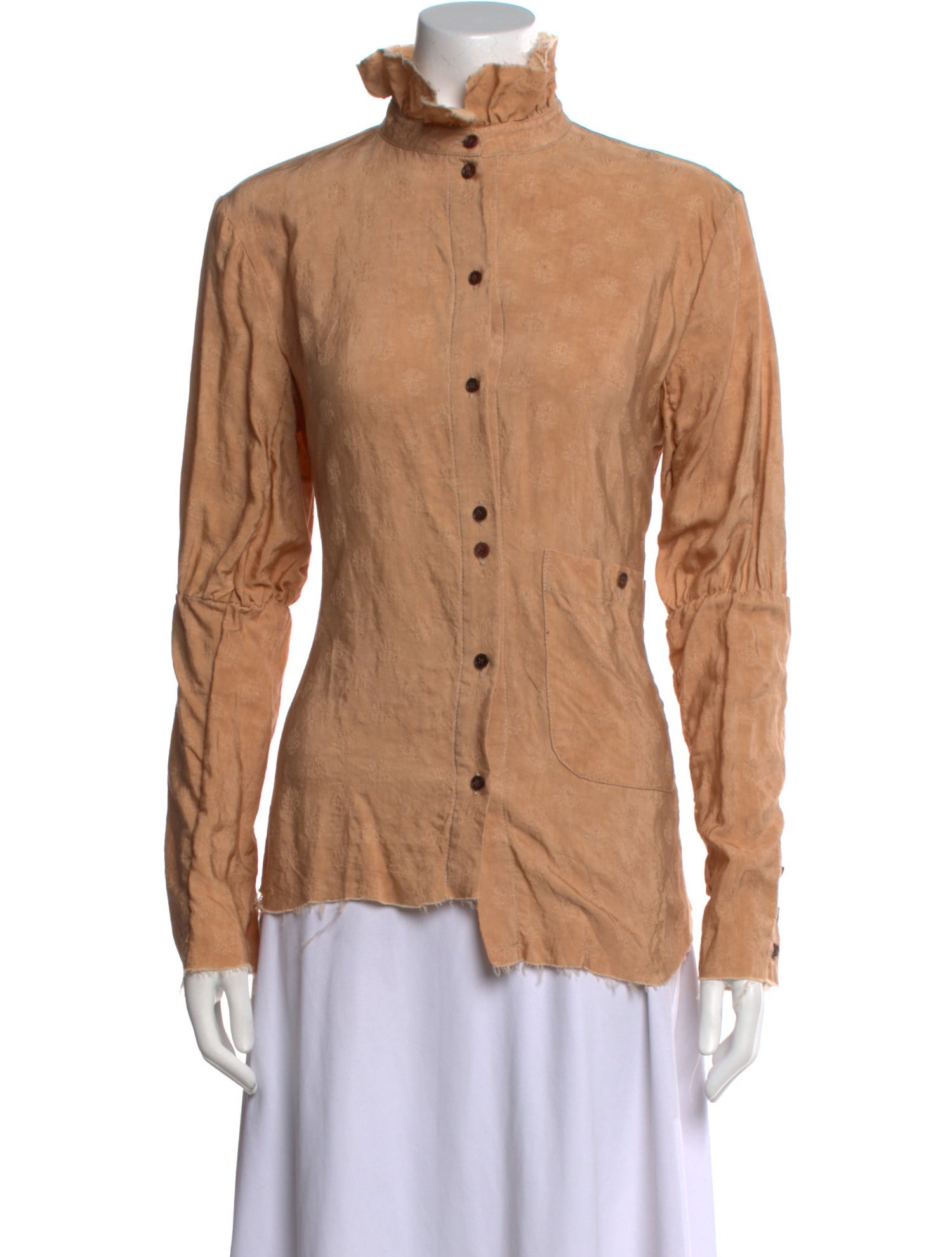 Aleksandr Manamis Silk Mock Neck Button-Up Top