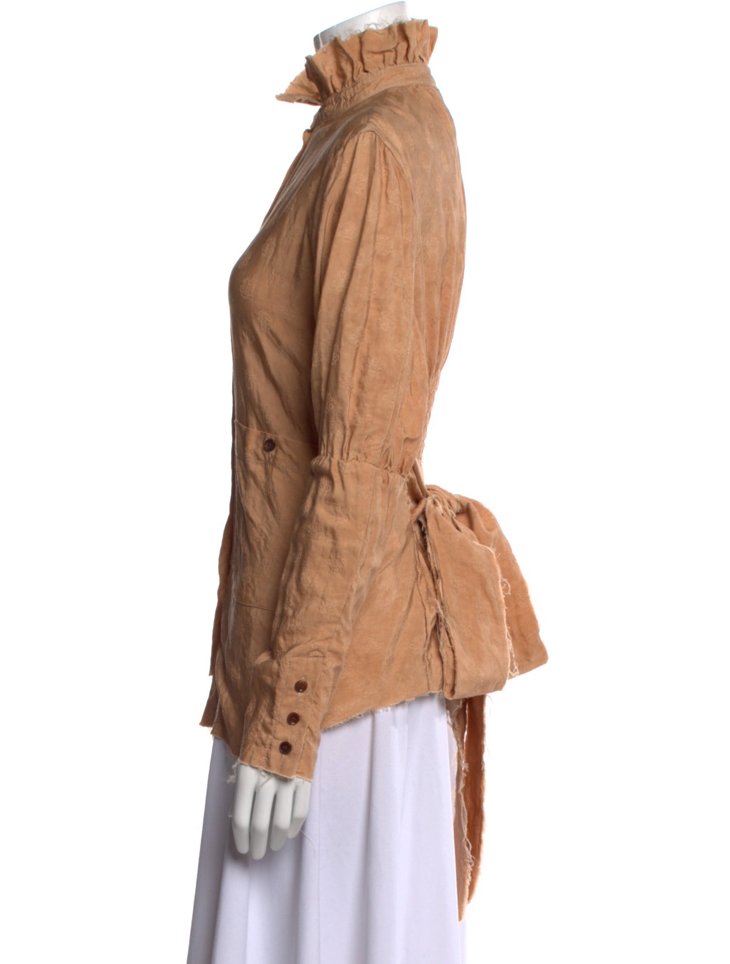 Aleksandr Manamis Silk Mock Neck Button-Up Top