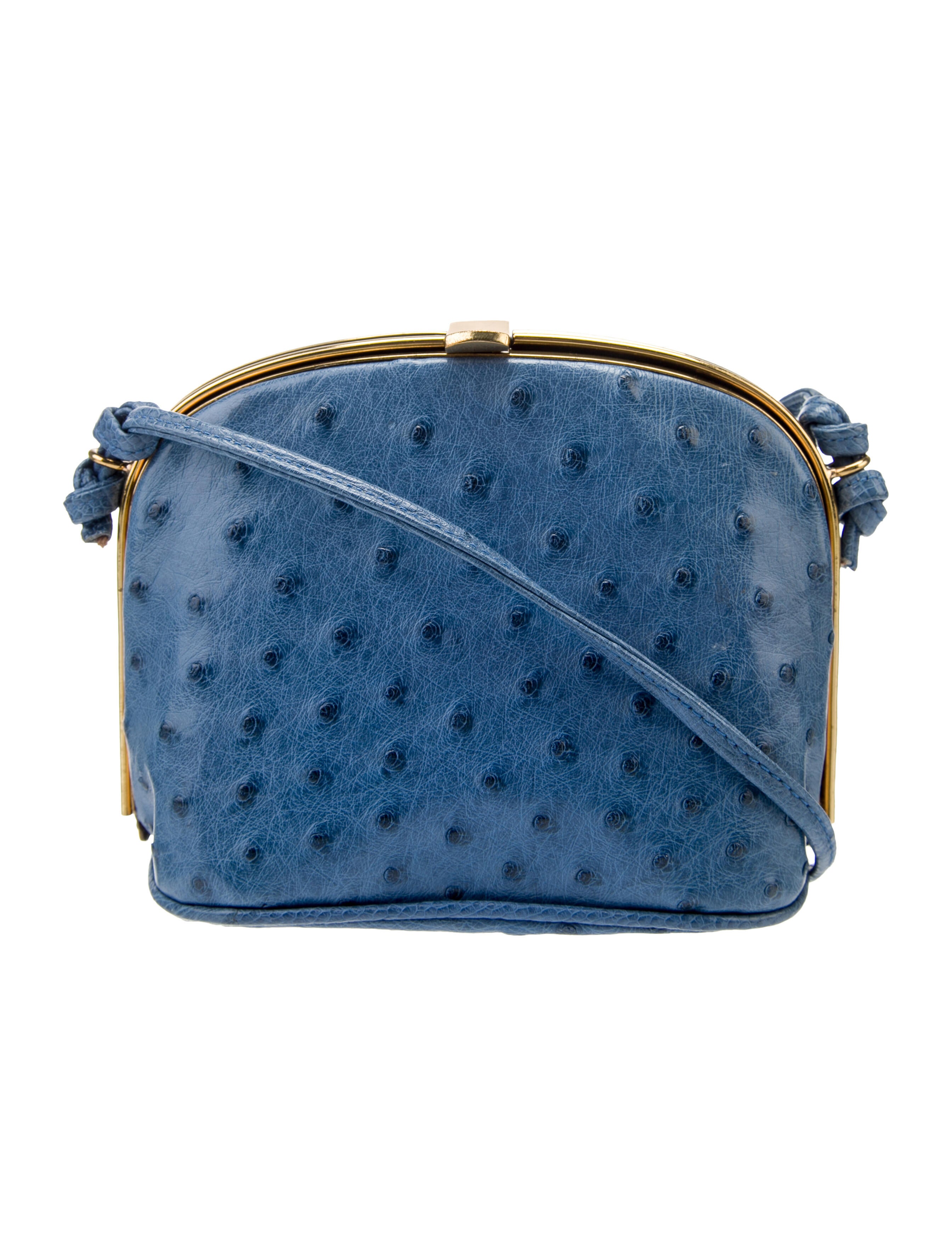 Luc Benoit Ostrich Crossbody Bag Blue Crossbody Bags, Handbags