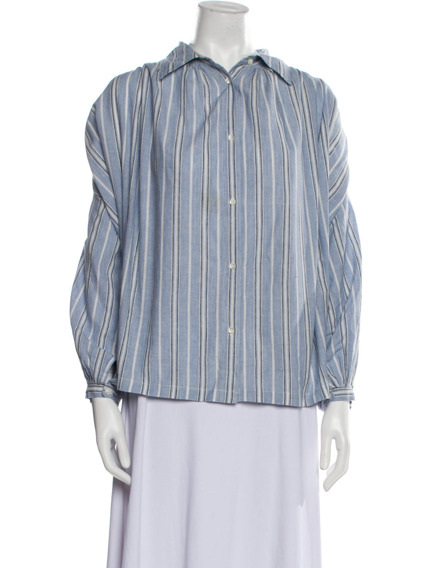 Laurence Bras Striped Long Sleeve Button-Up Top