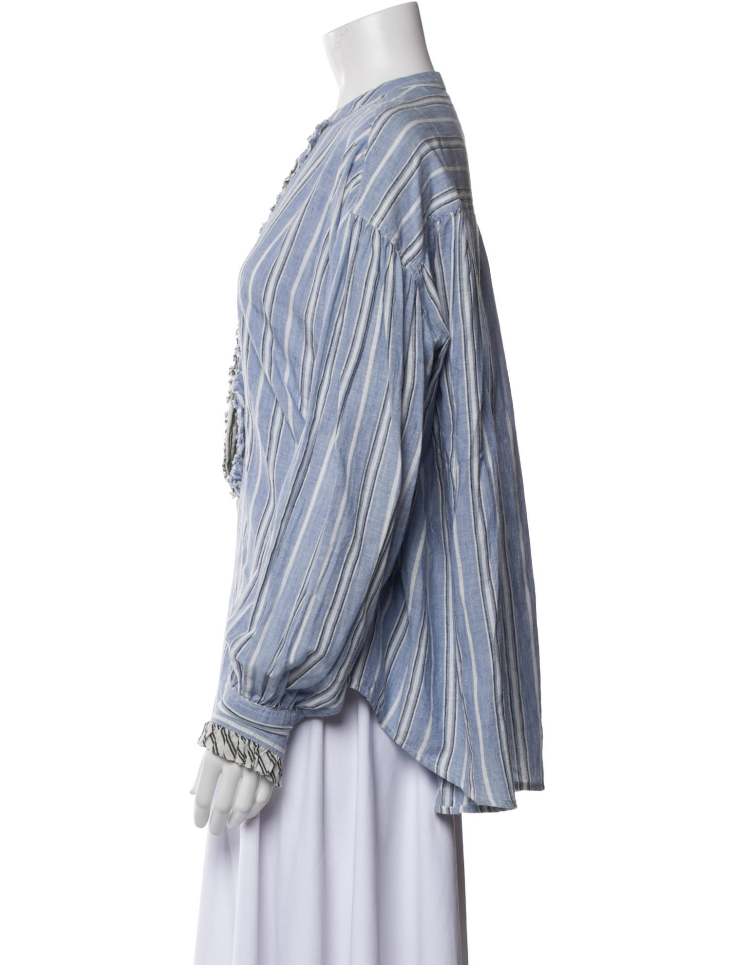 Laurence Bras Striped Crew Neck Button-Up Top