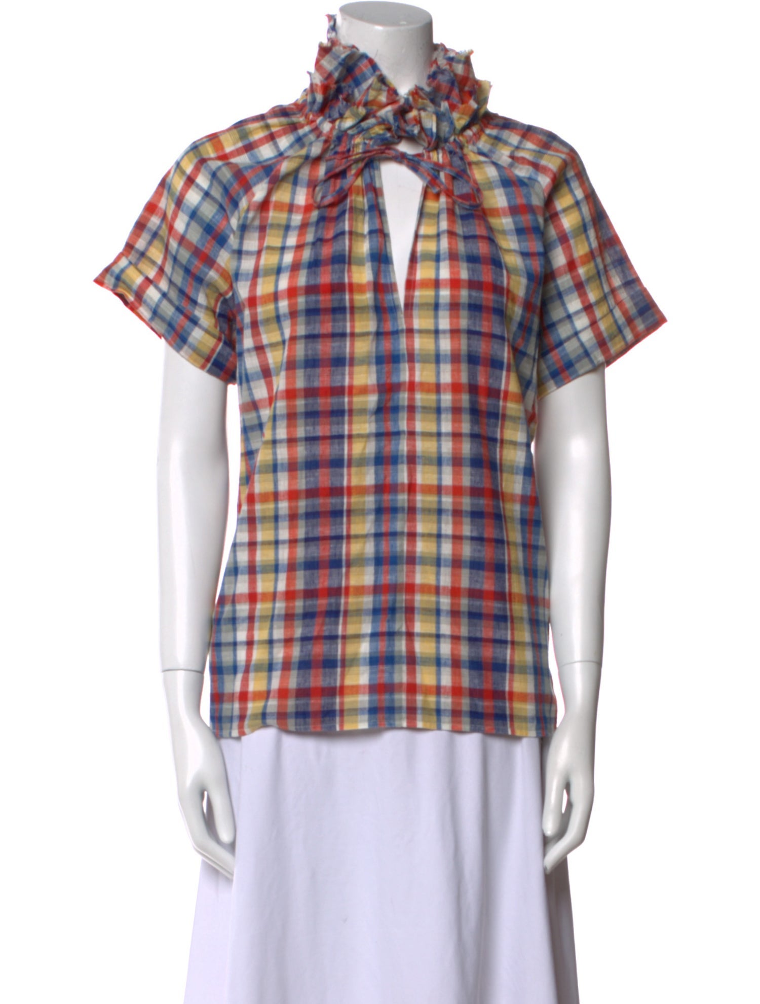 Laurence Bras Plaid Print Mock Neck Button-Up Top w/ Tags