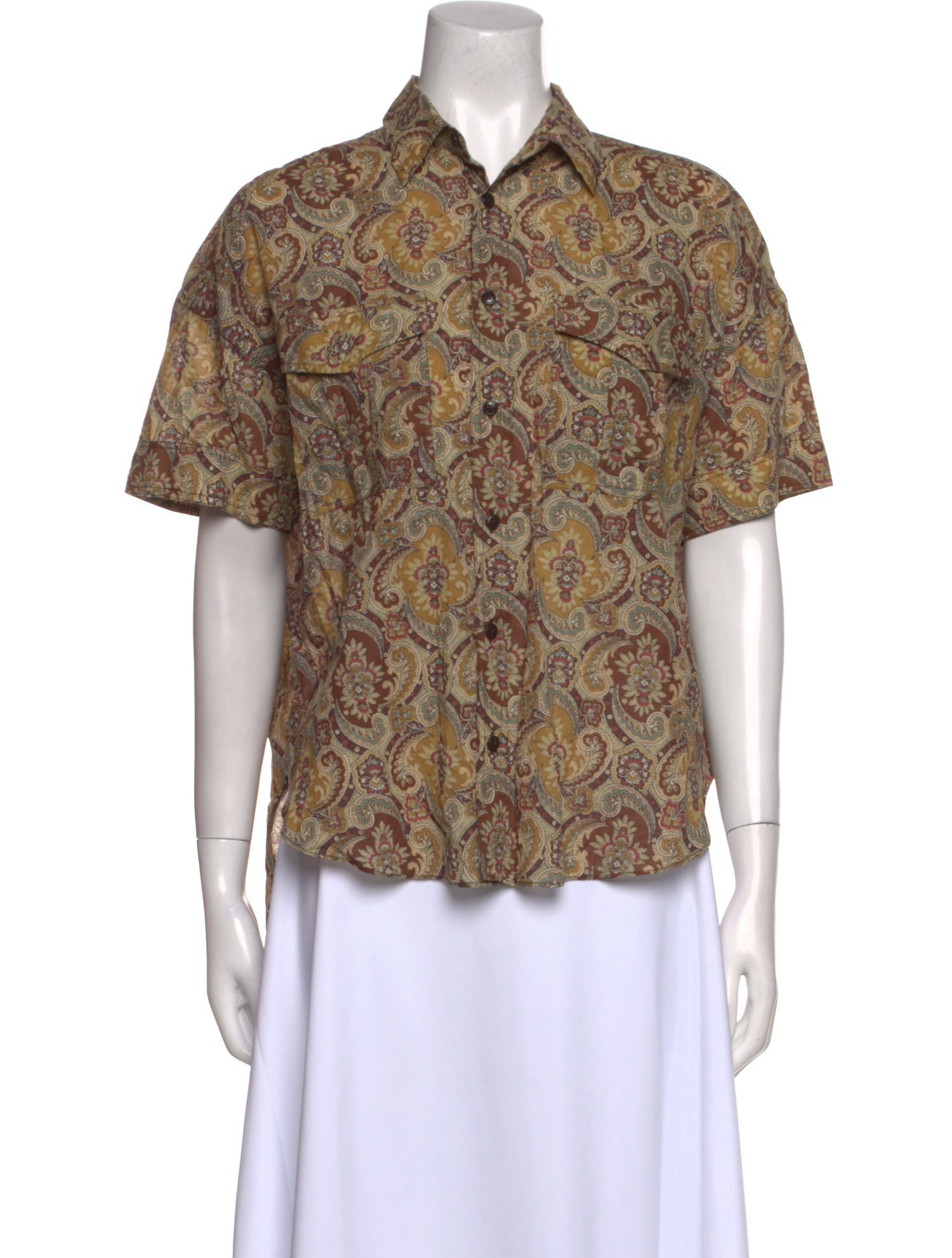 Laurence Bras Printed Short Sleeve Button-Up Top