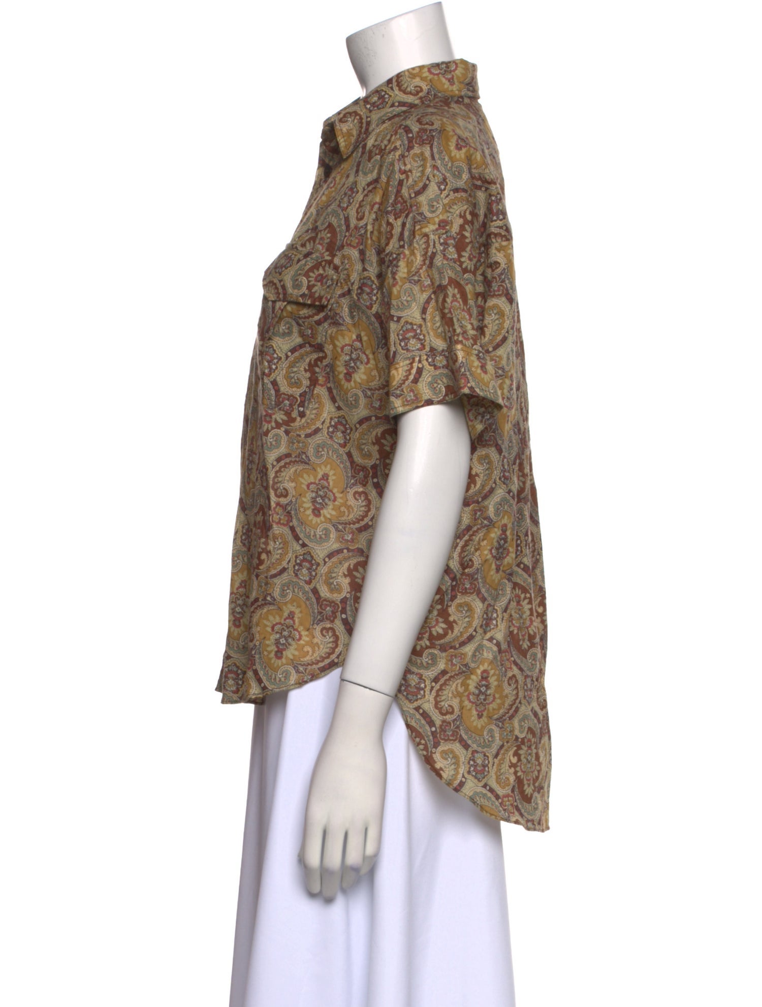 Laurence Bras Printed Short Sleeve Button-Up Top