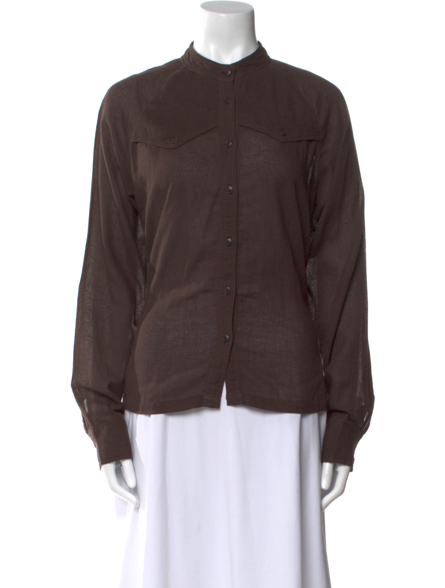 Laurence Bras Mock Neck Long Sleeve Button-Up Top