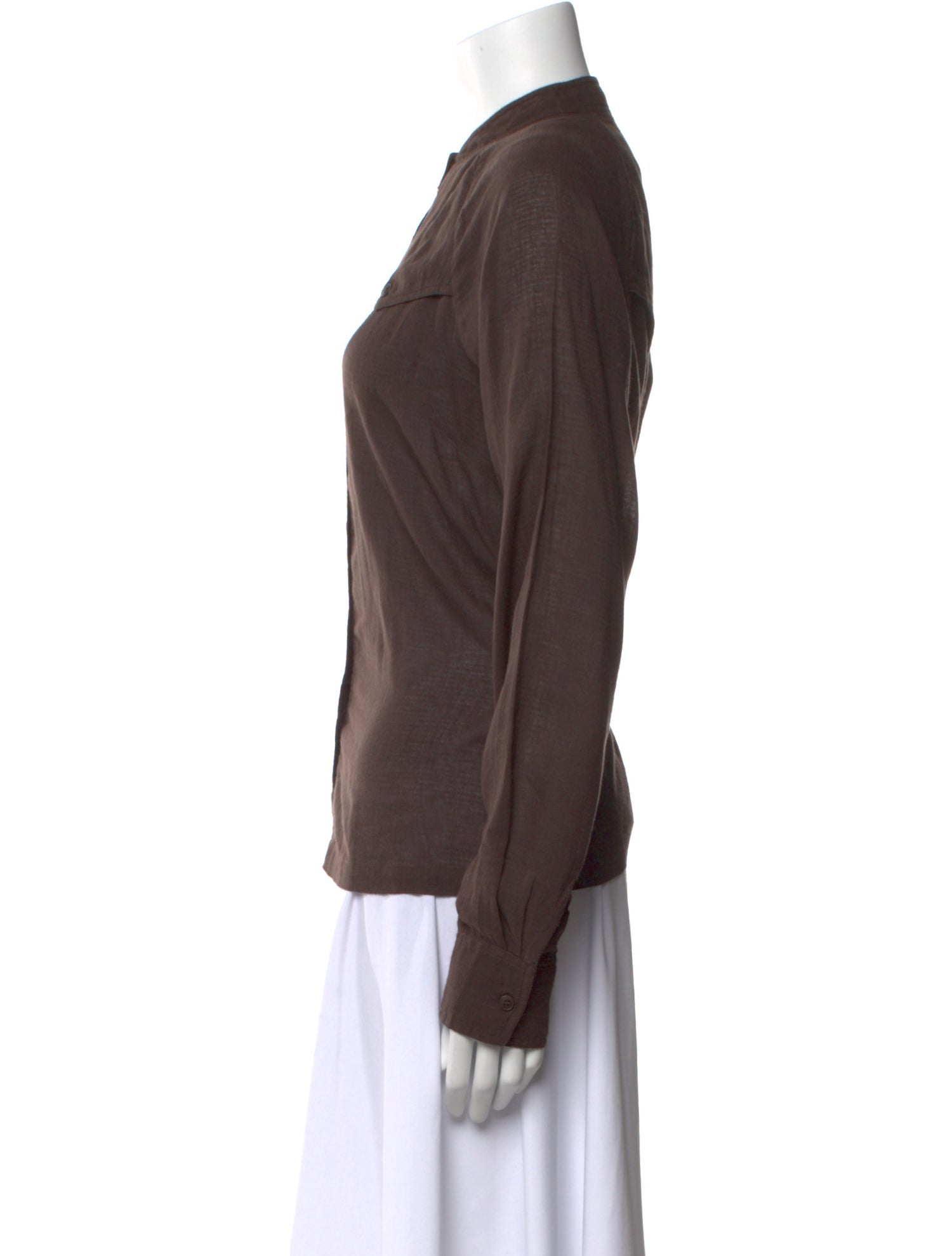 Laurence Bras Mock Neck Long Sleeve Button-Up Top