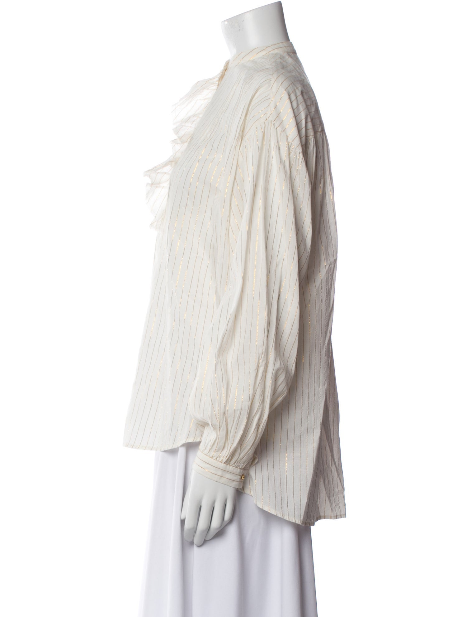 Laurence Bras Striped Mock Neck Button-Up Top w/ Tags