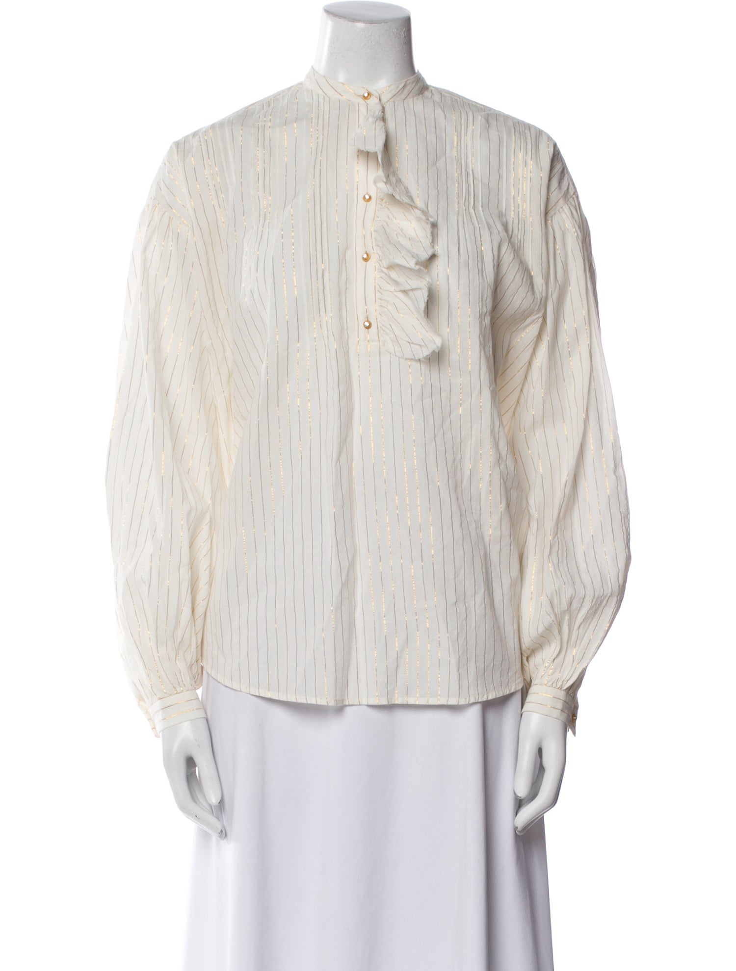 Laurence Bras Striped Mock Neck Button-Up Top w/ Tags