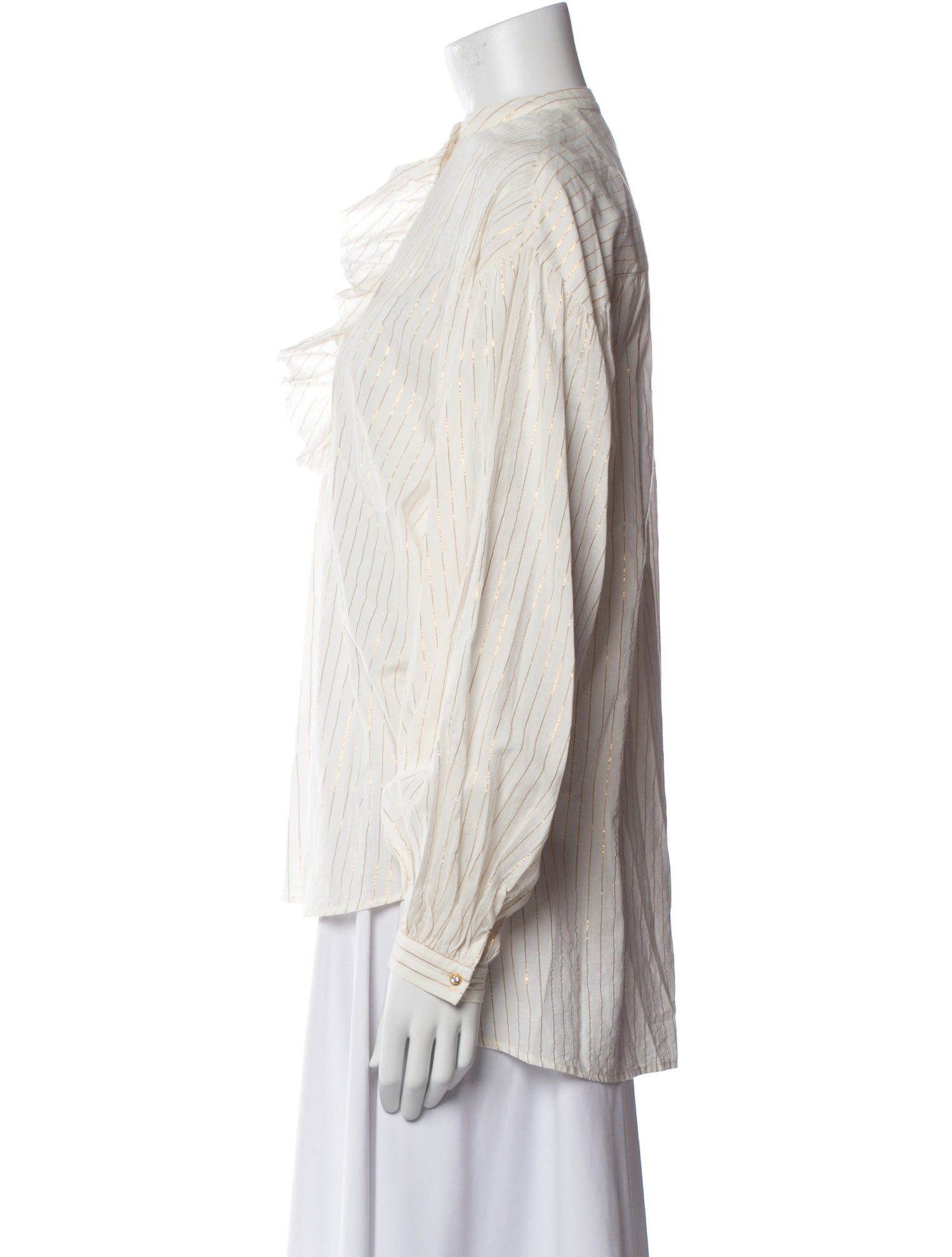 Laurence Bras Striped Mock Neck Button-Up Top w/ Tags