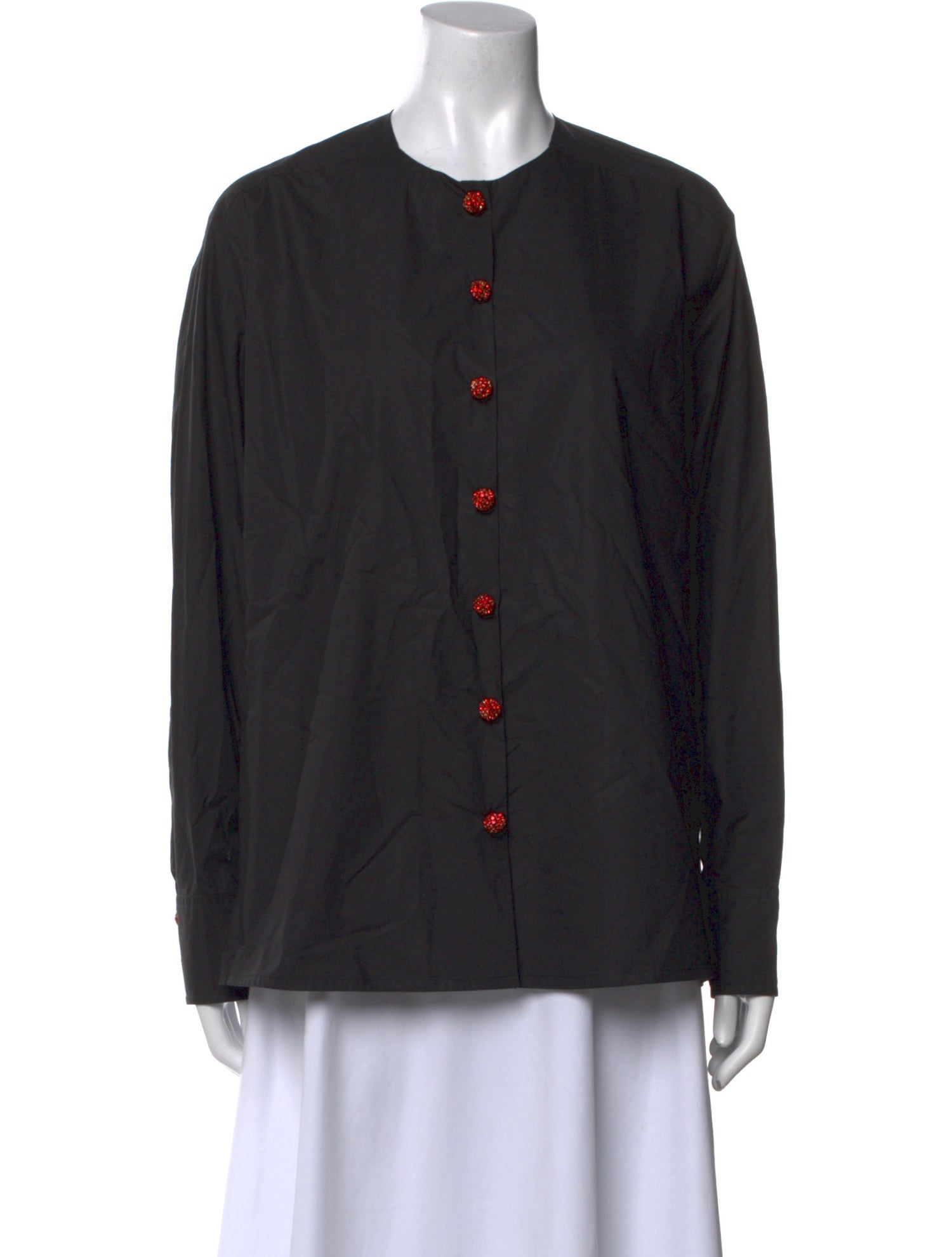 Laurence Bras Crew Neck Long Sleeve Button-Up Top