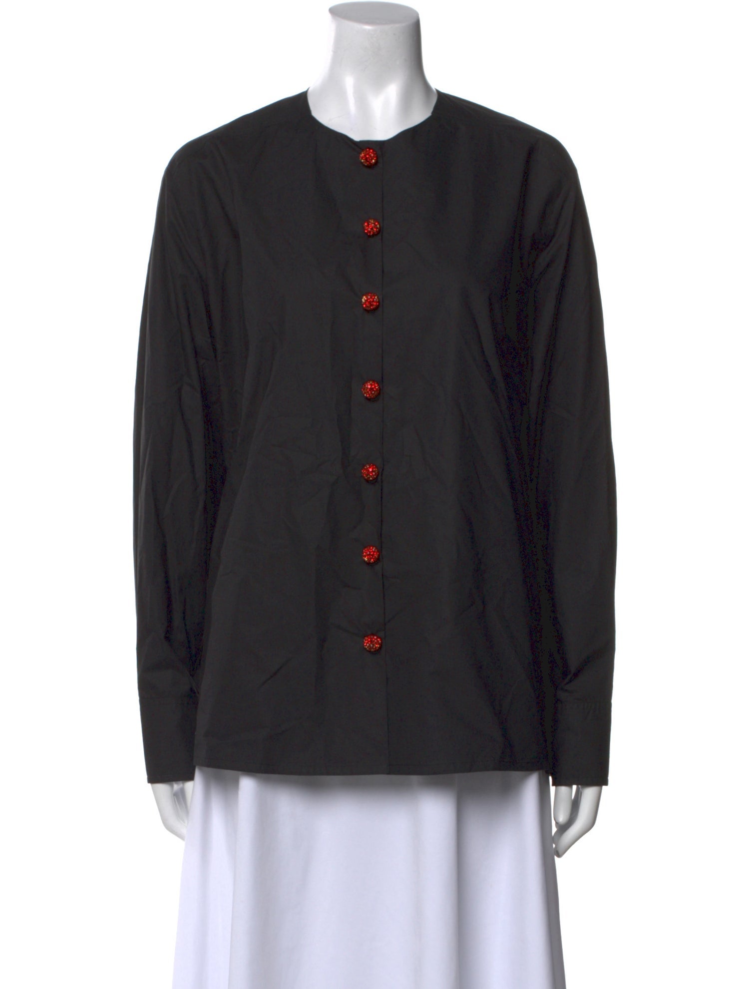 Laurence Bras Crew Neck Long Sleeve Button-Up Top