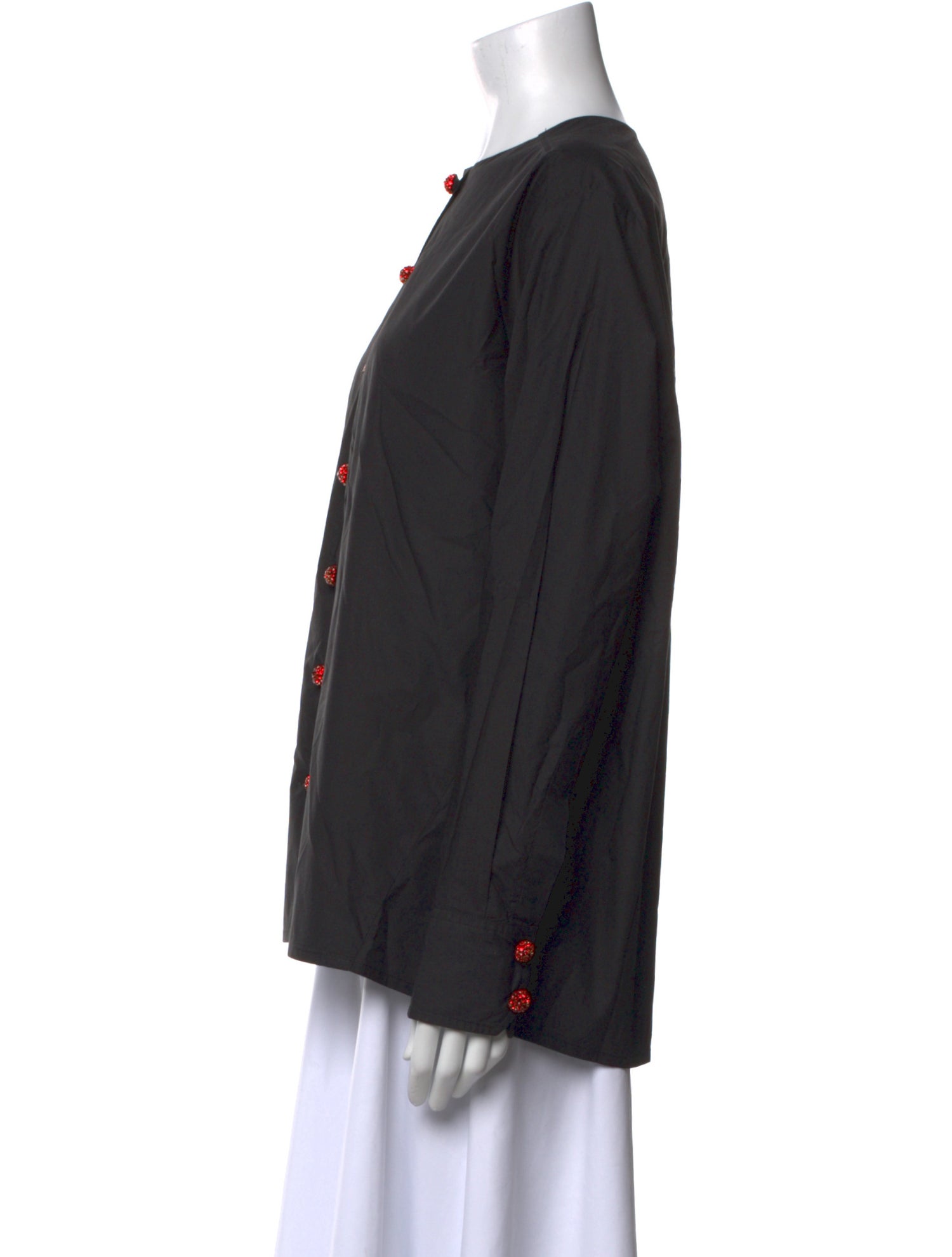 Laurence Bras Crew Neck Long Sleeve Button-Up Top