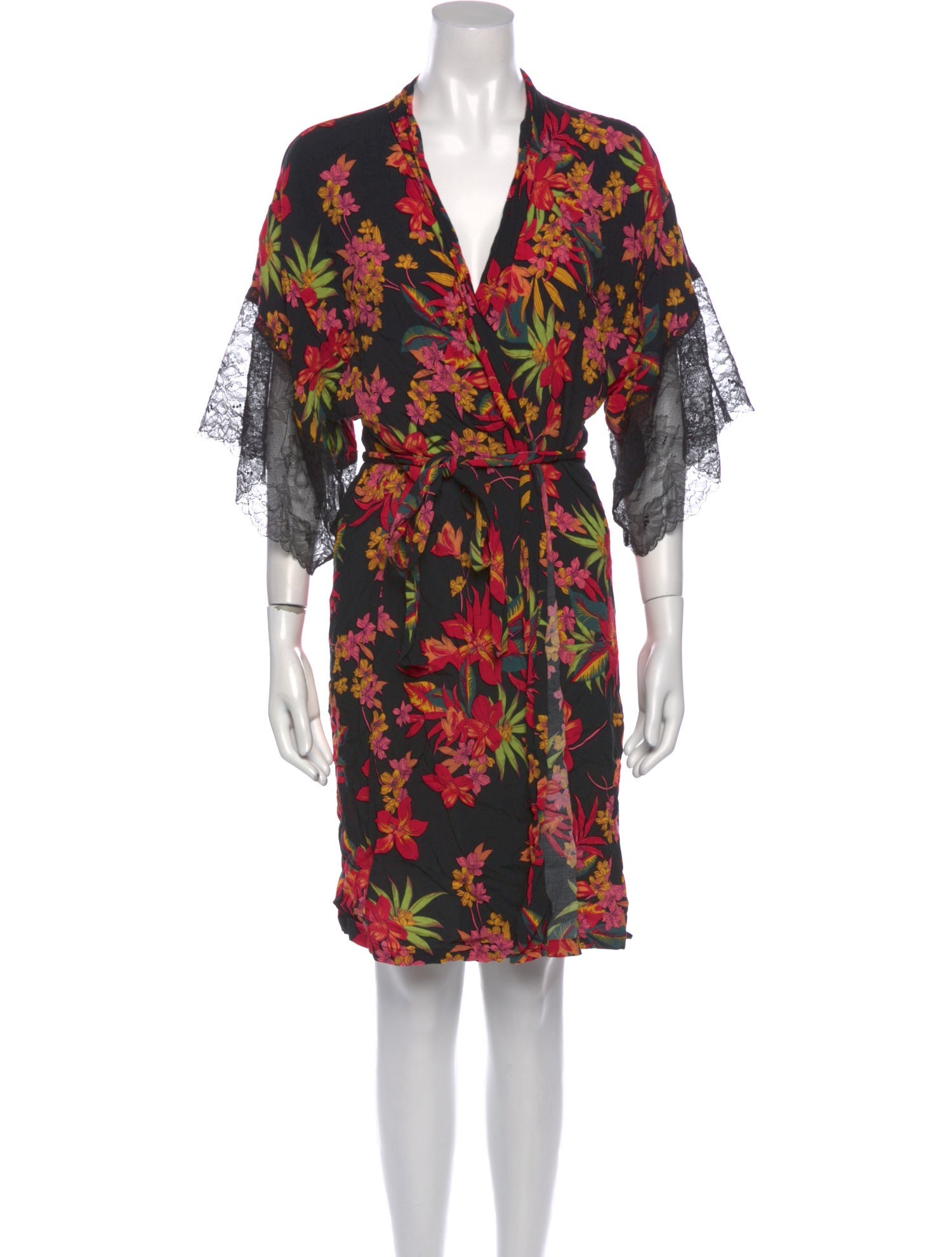 Lise Charmel Floral Print Lace Trim Embellishment Robe