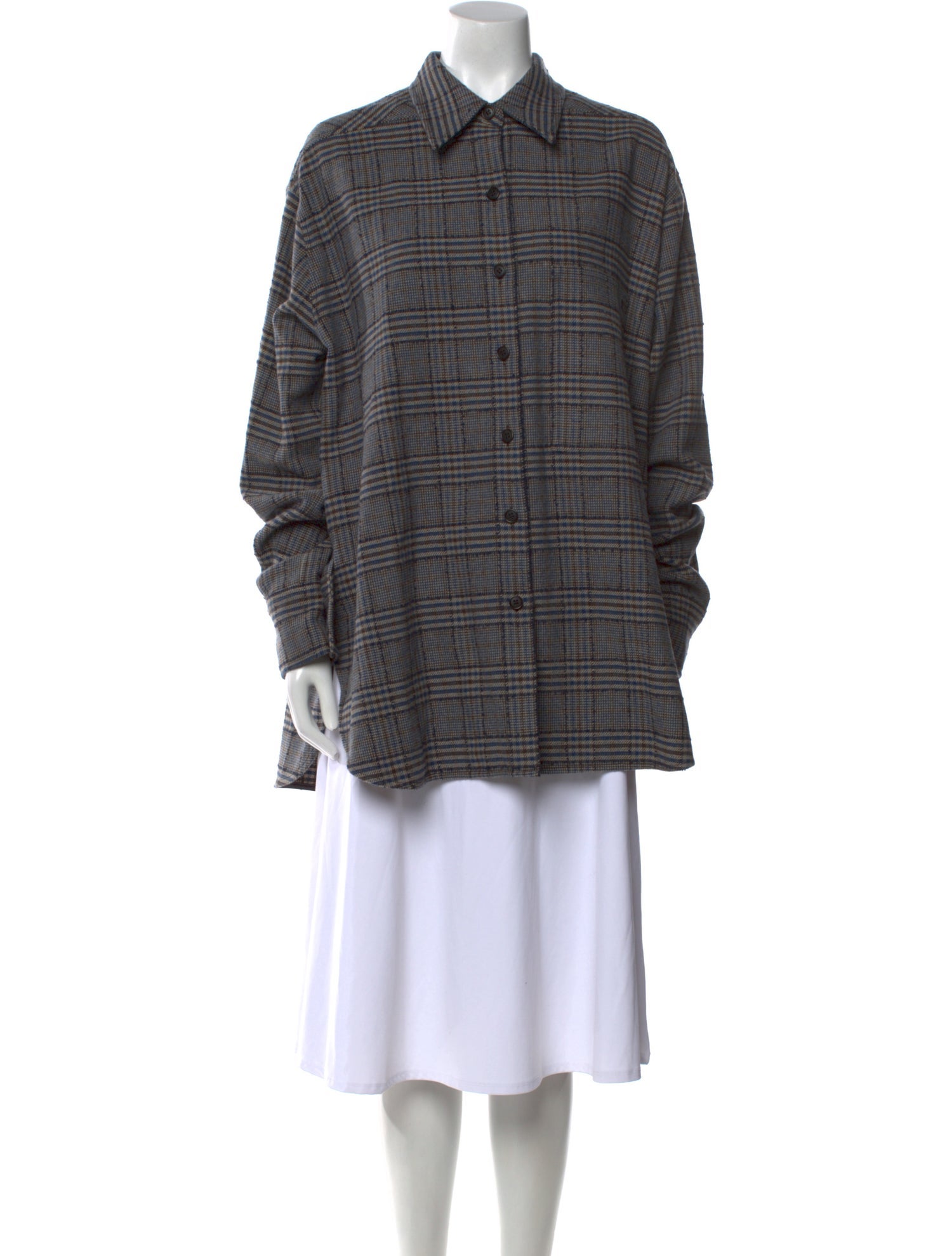 Low Classic Wool Plaid Print Button-Up Top