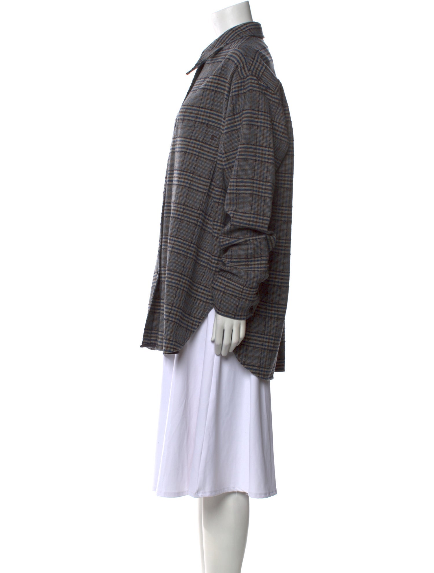 Low Classic Wool Plaid Print Button-Up Top