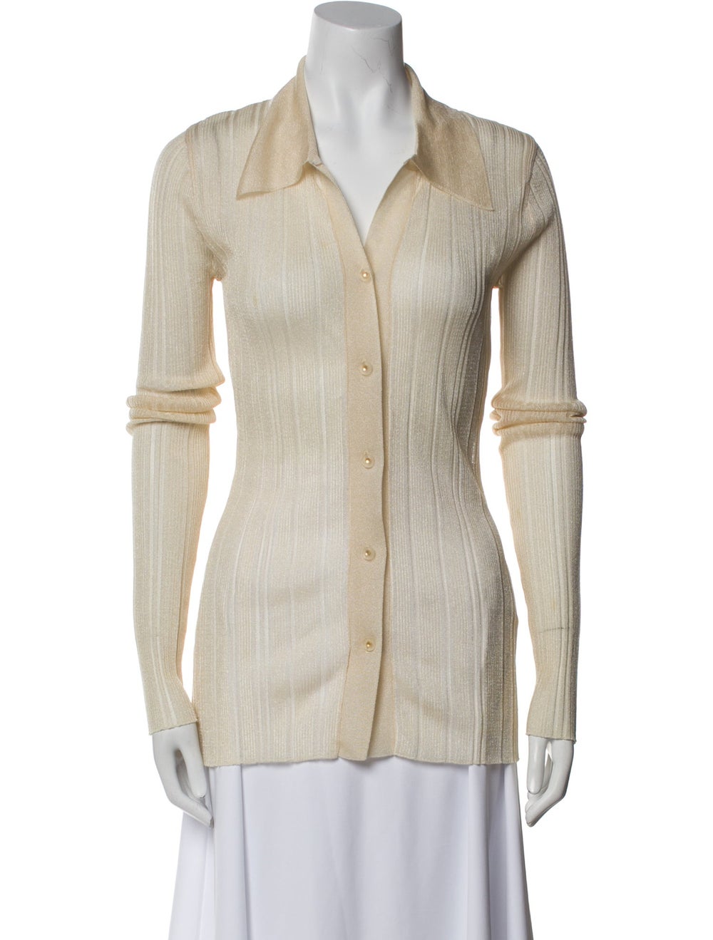 Low Classic Nylon Button-Up Top Neutrals Long Sle… - image 1