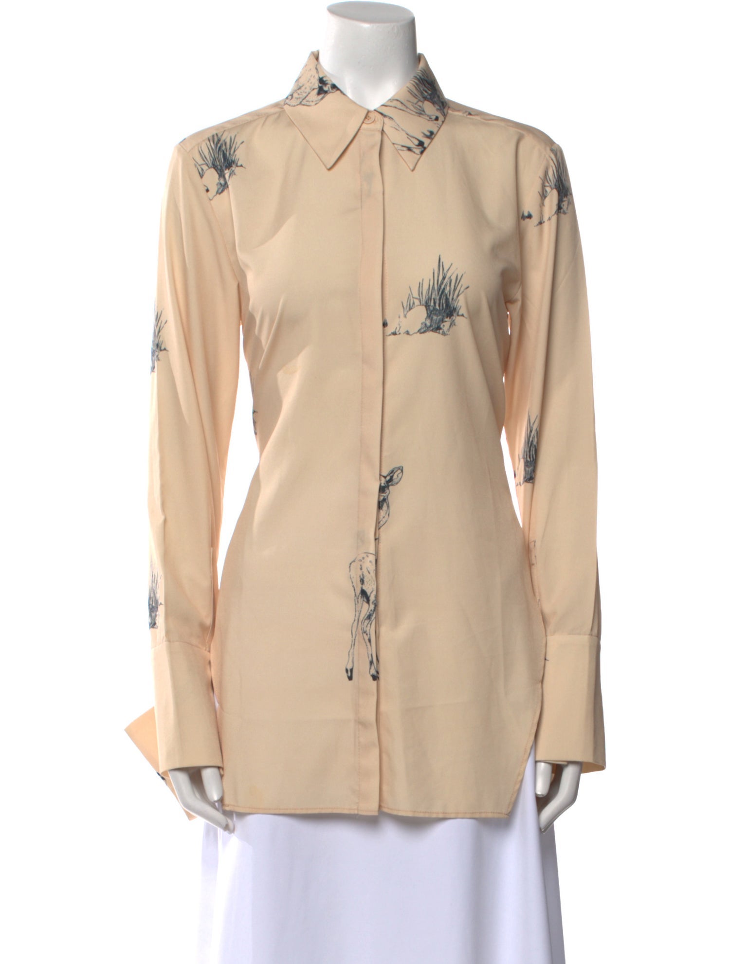 Low Classic Printed Long Sleeve Button-Up Top