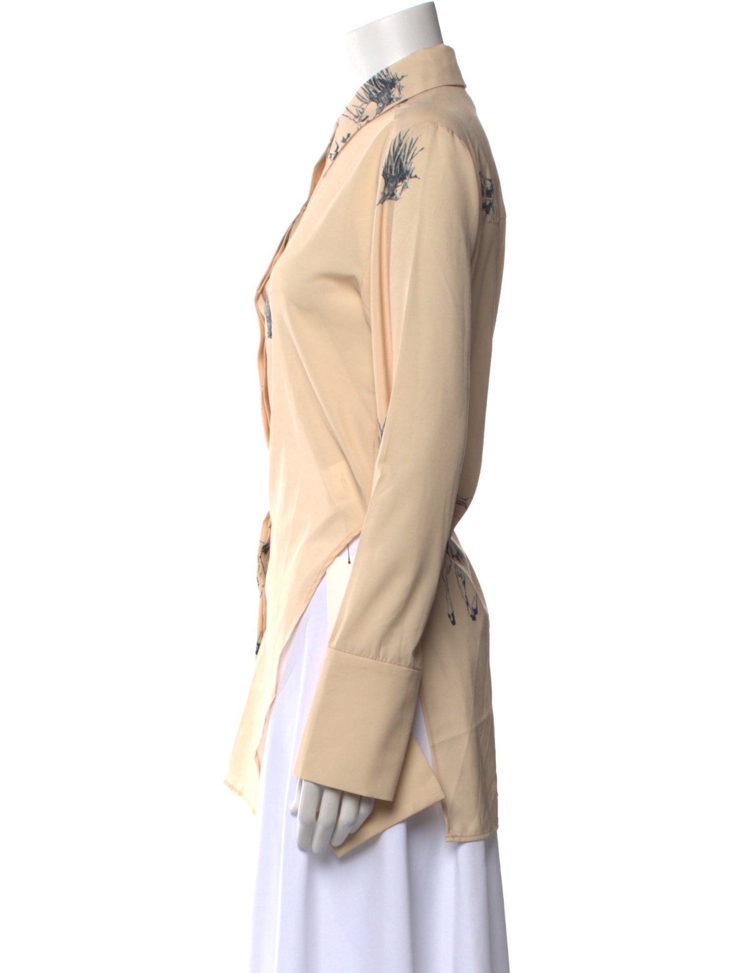 Low Classic Printed Long Sleeve Button-Up Top