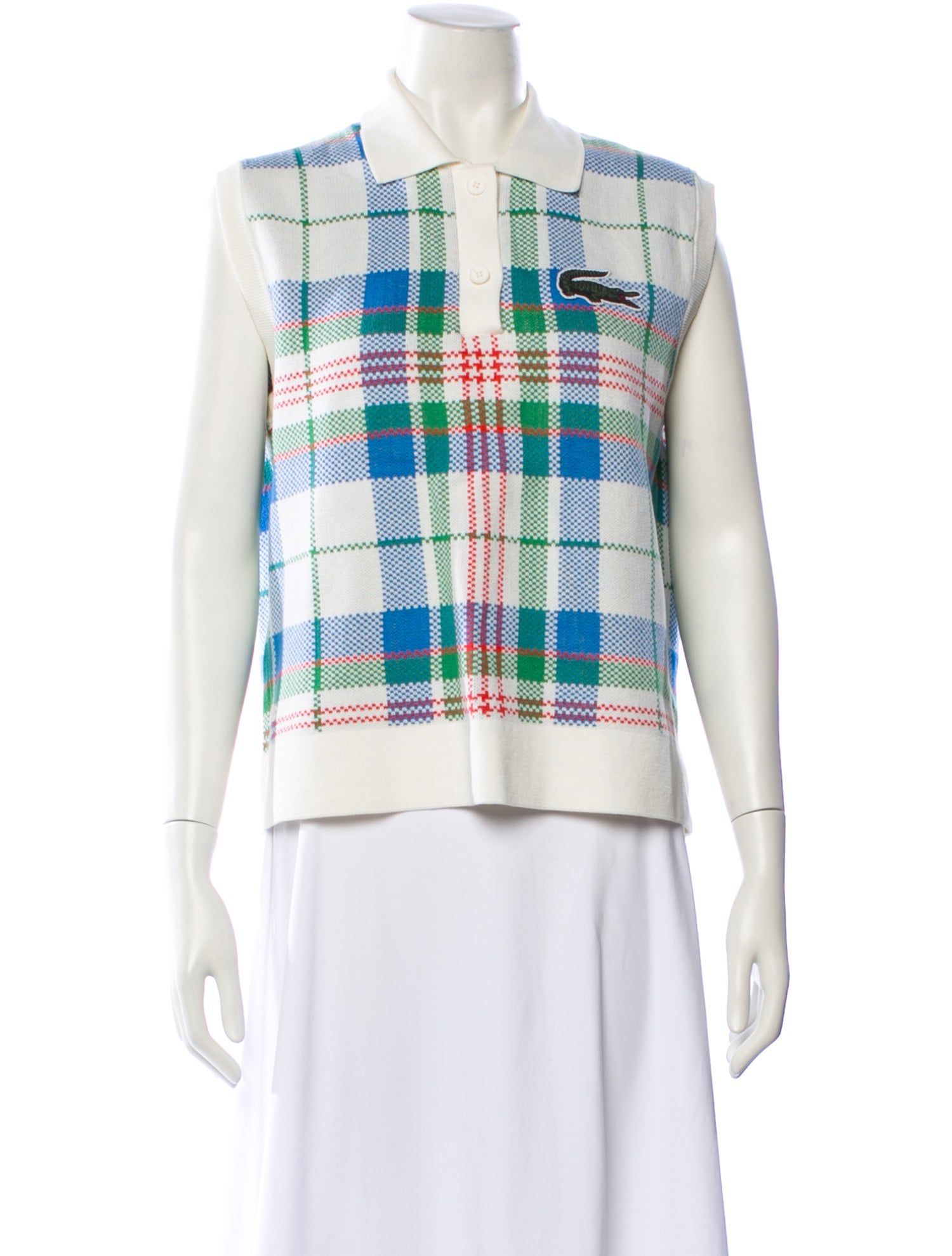 Lacoste Plaid Print Crew Neck Sweater