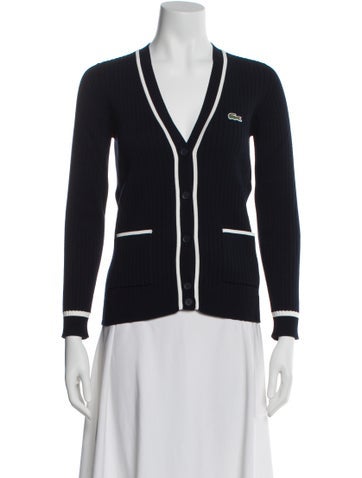 Pre-owned Lacoste Plunge Neckline Sweater In Blue