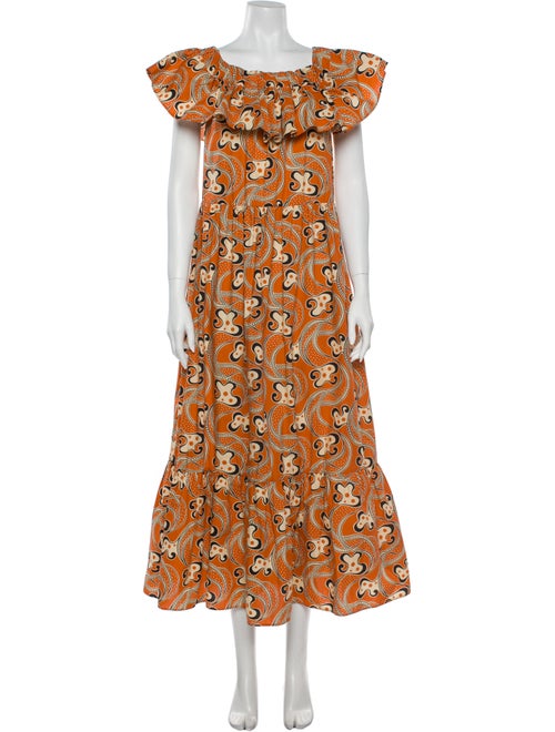 La DoubleJ Printed Long Dress Orange