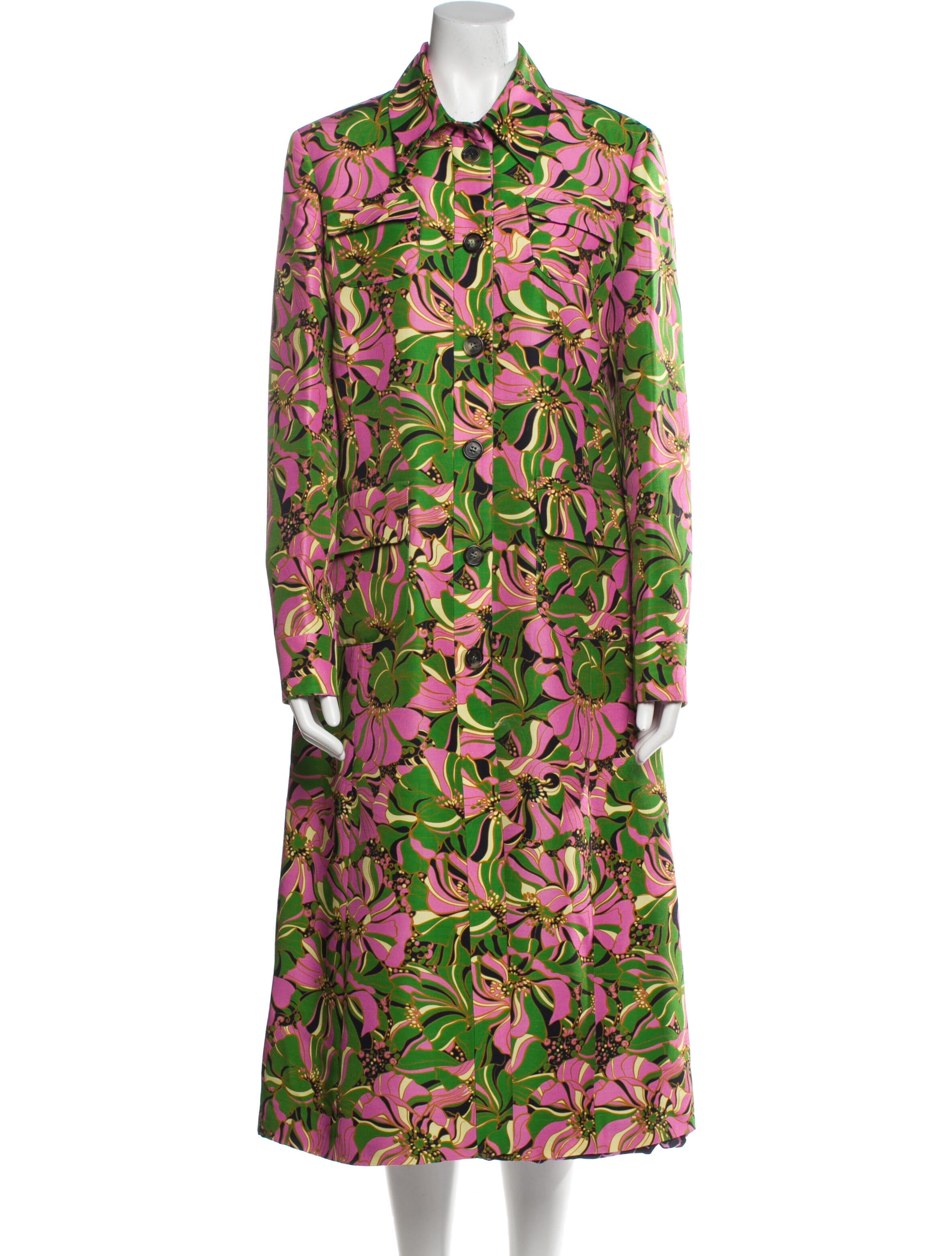 La DoubleJ Floral Print Trench Coat Pink Coats, Clothing WLDBJ25364