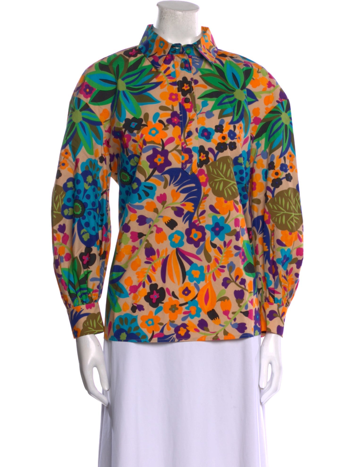 La DoubleJ Floral Print Mock Neck Button-Up Top