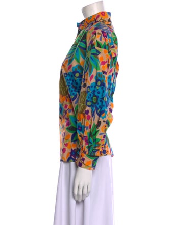 La DoubleJ Floral Print Mock Neck Button-Up Top