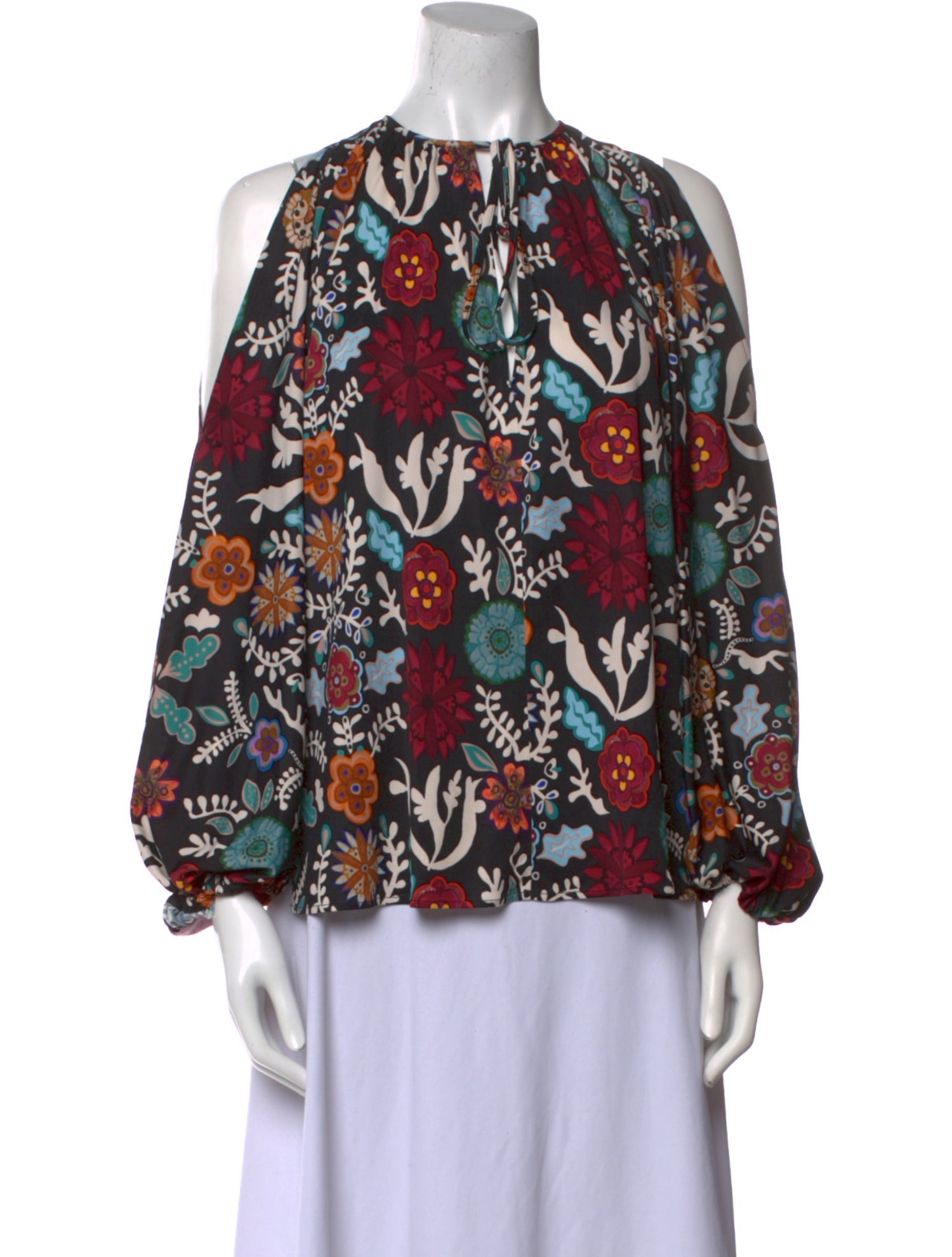 La DoubleJ Floral Print Tie Neck Blouse