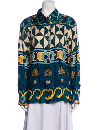 La DoubleJ Silk Printed Button-Up Top