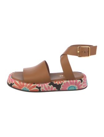 La DoubleJ Leather Floral Print Slides