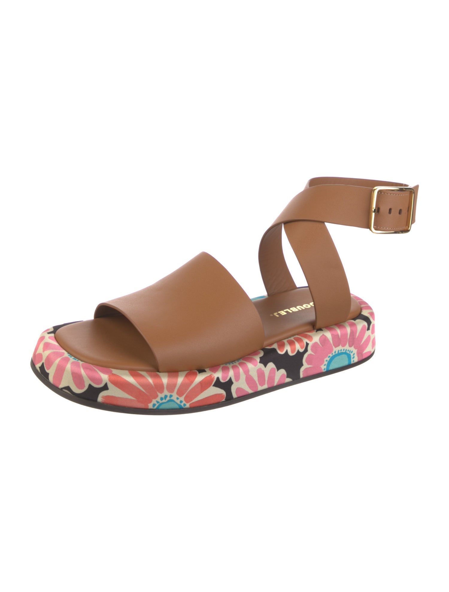 La DoubleJ Leather Floral Print Slides