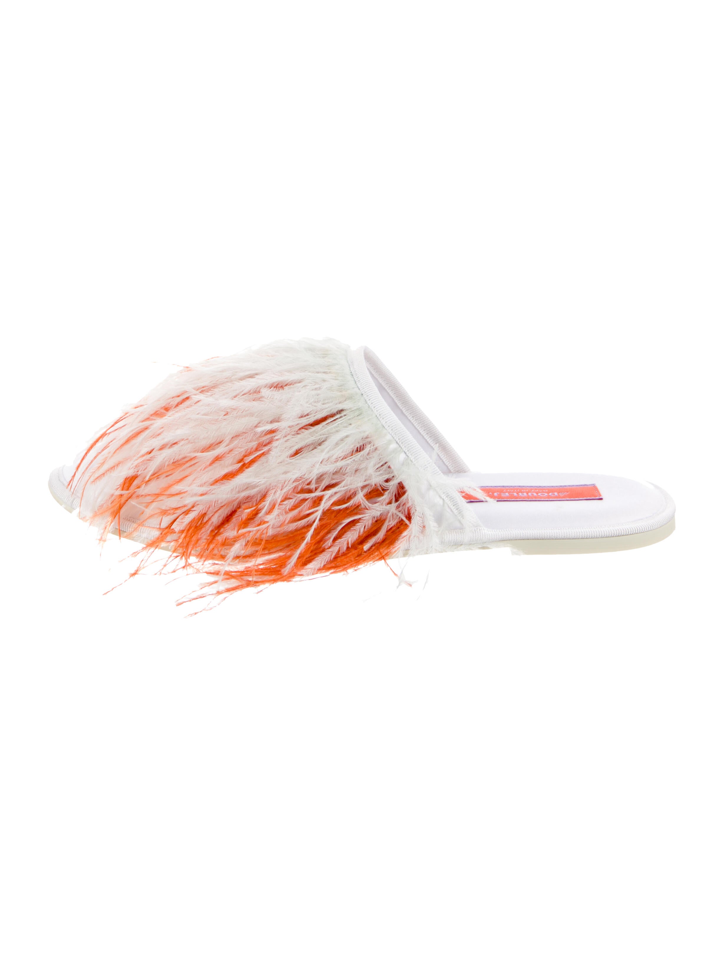 La DoubleJ Satin Feather Trim Mules