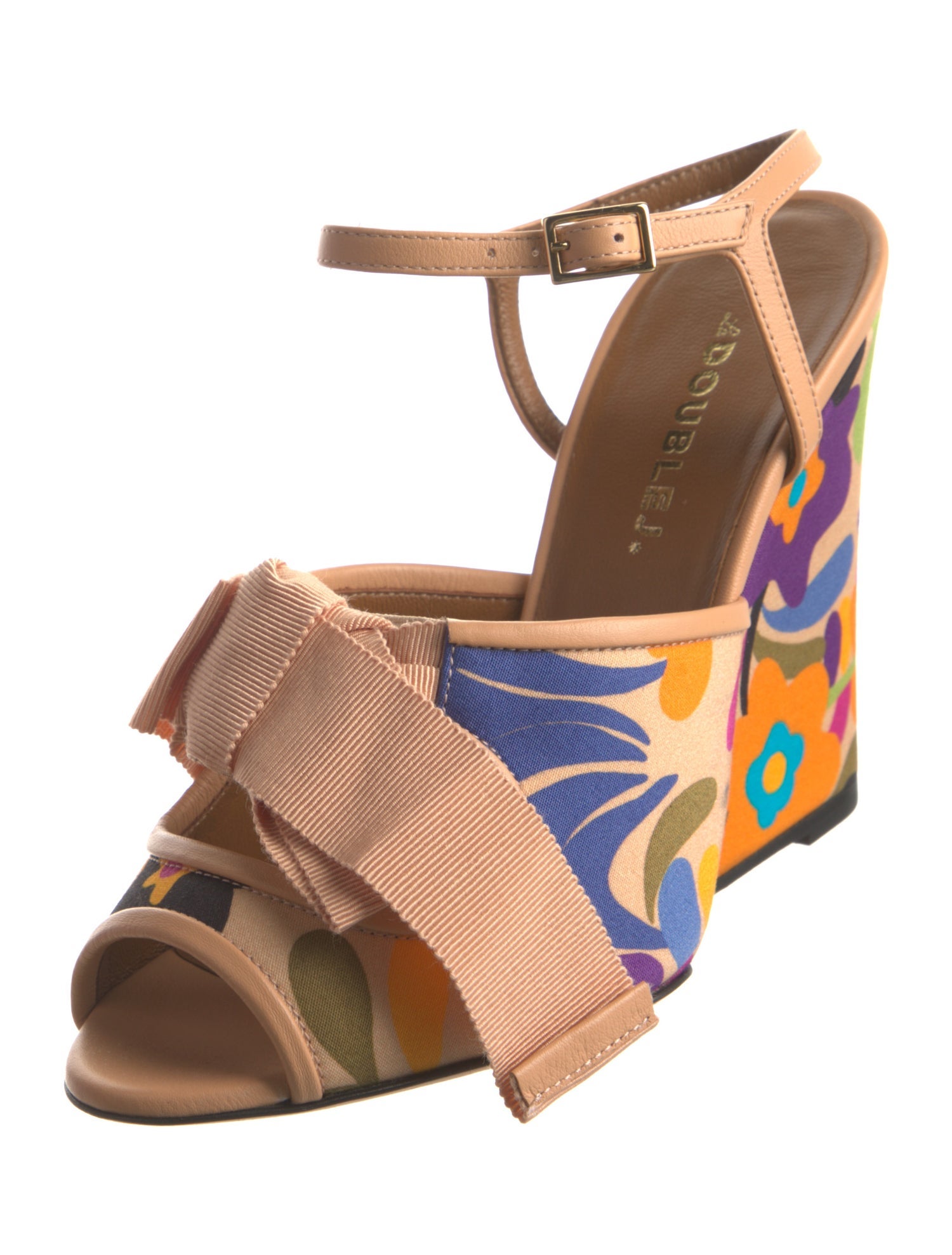 La DoubleJ Floral Print Leather Trim Embellishment Mules w/ Tags