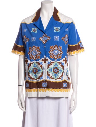 La DoubleJ Printed Short Sleeve Button-Up Top