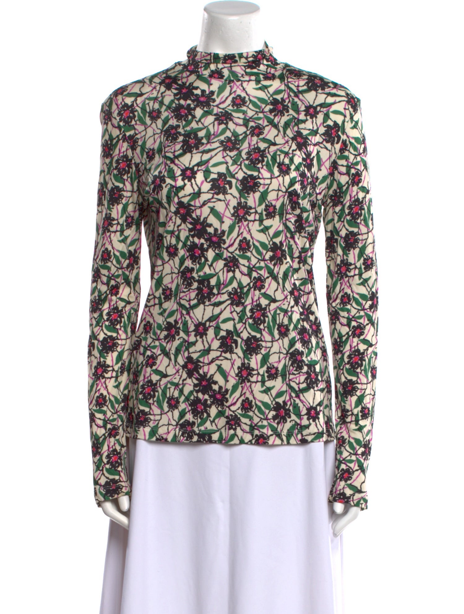 La DoubleJ Floral Print Mock Neck Blouse