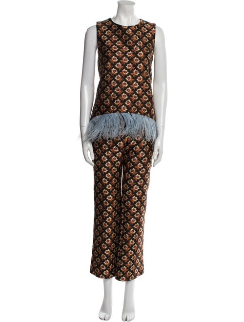 La DoubleJ Printed Feather Trim Pant Set