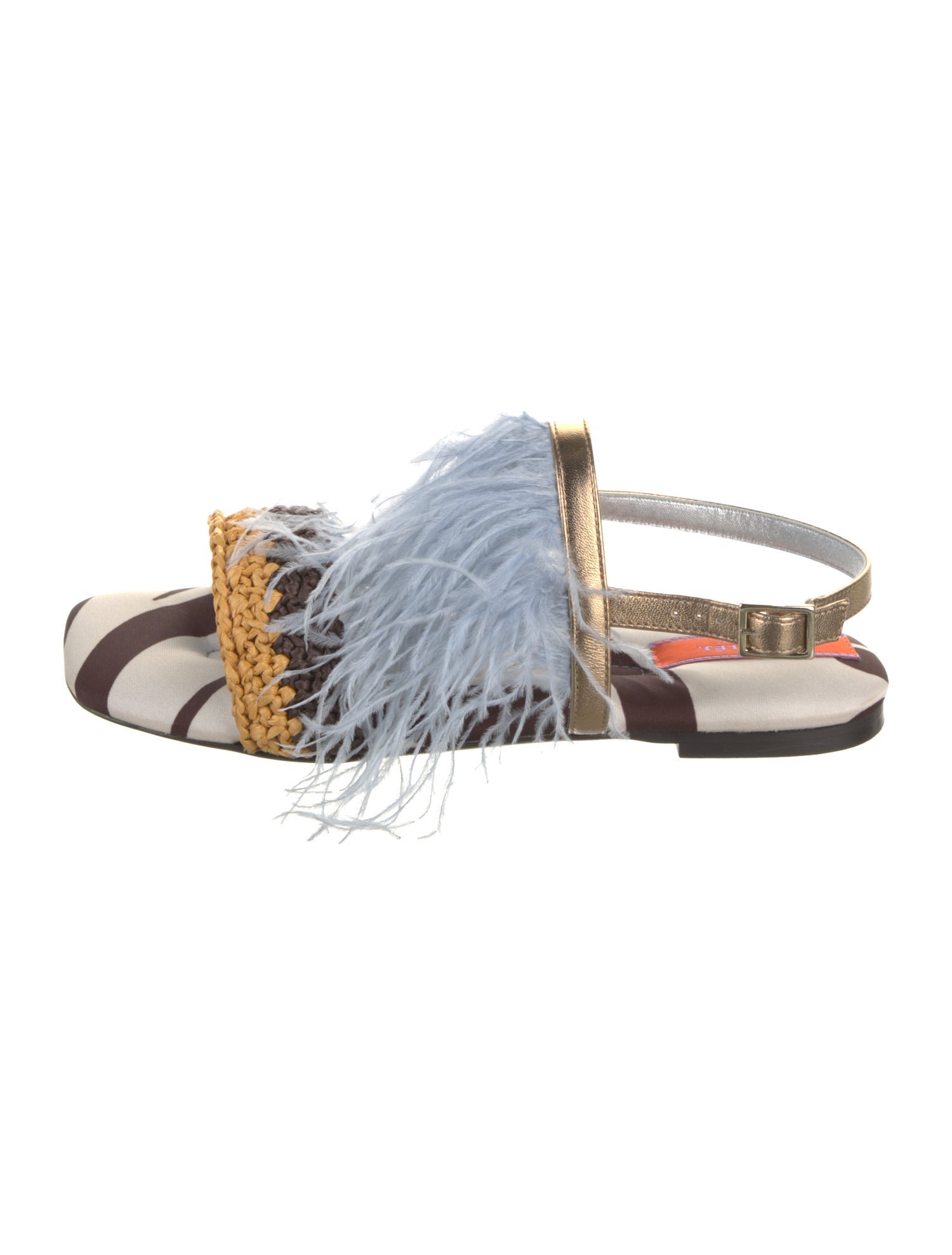 La DoubleJ Animal Print Feather Trim Slingback Sandals