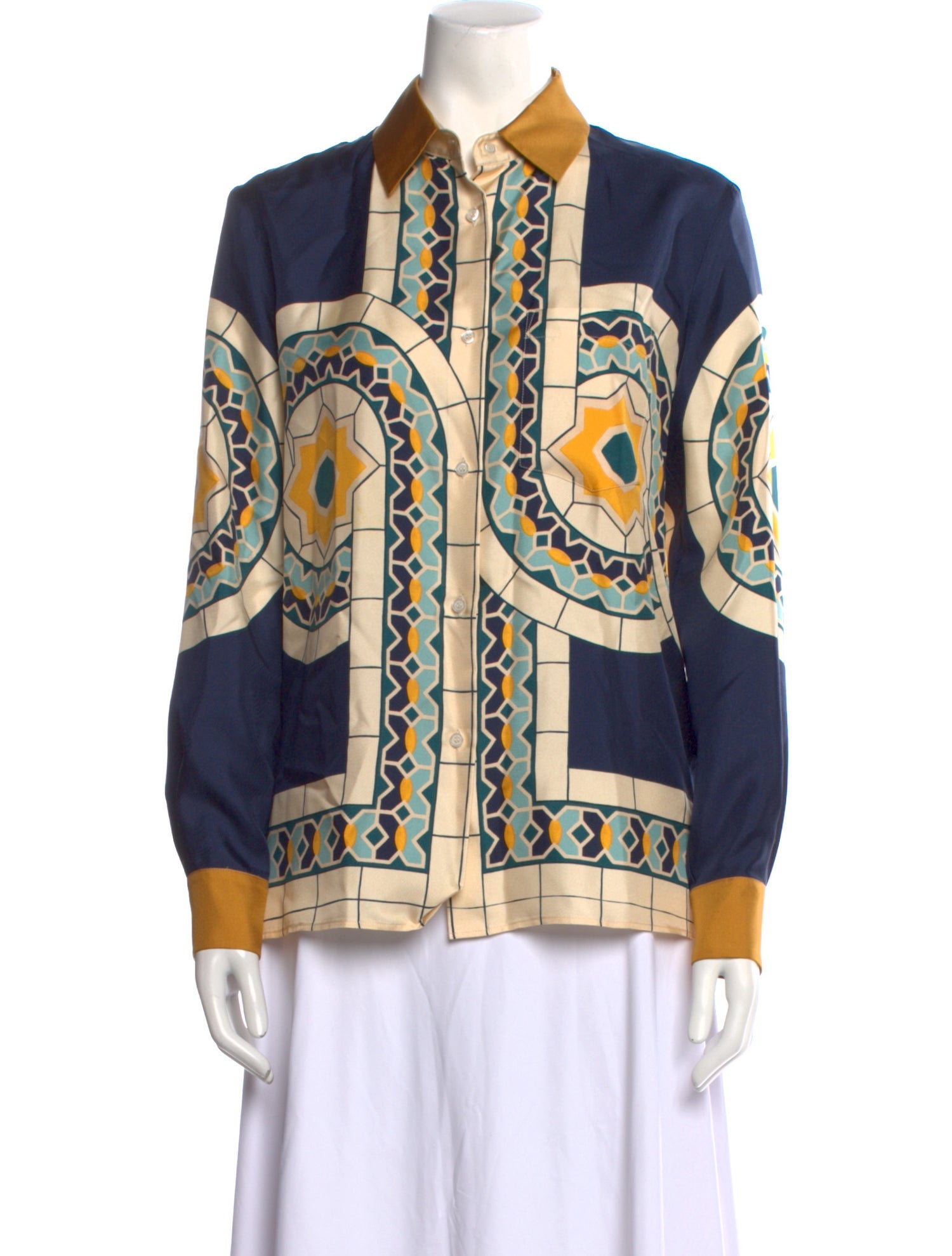 La DoubleJ Silk Printed Button-Up Top