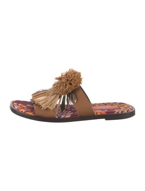 La DoubleJ Leather Pom-Pom Embellishments Slides