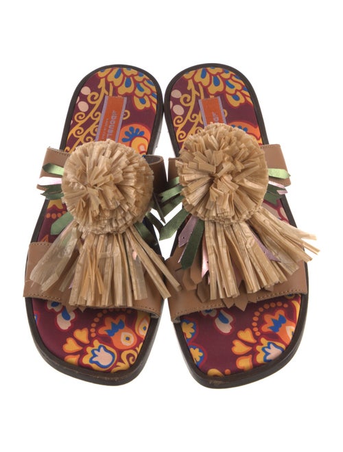 La DoubleJ Leather Pom-Pom Embellishments Slides