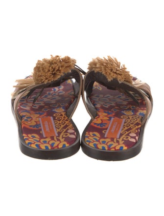 La DoubleJ Leather Pom-Pom Embellishments Slides