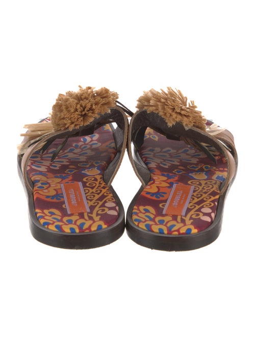 La DoubleJ Leather Pom-Pom Embellishments Slides